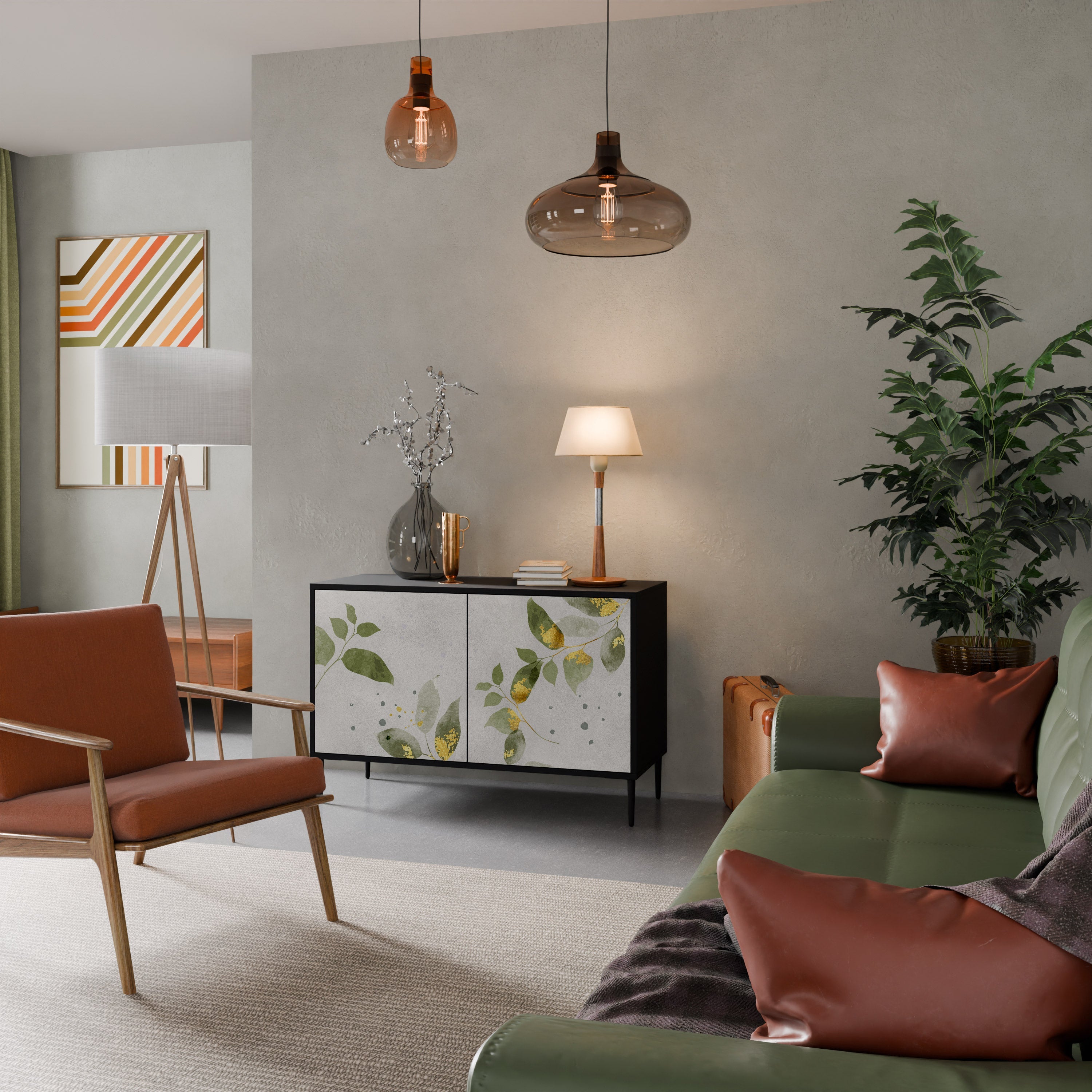ELEGANT BOTANICS Μπουφές με 2 πόρτες σε μαύρο φινίρισμα