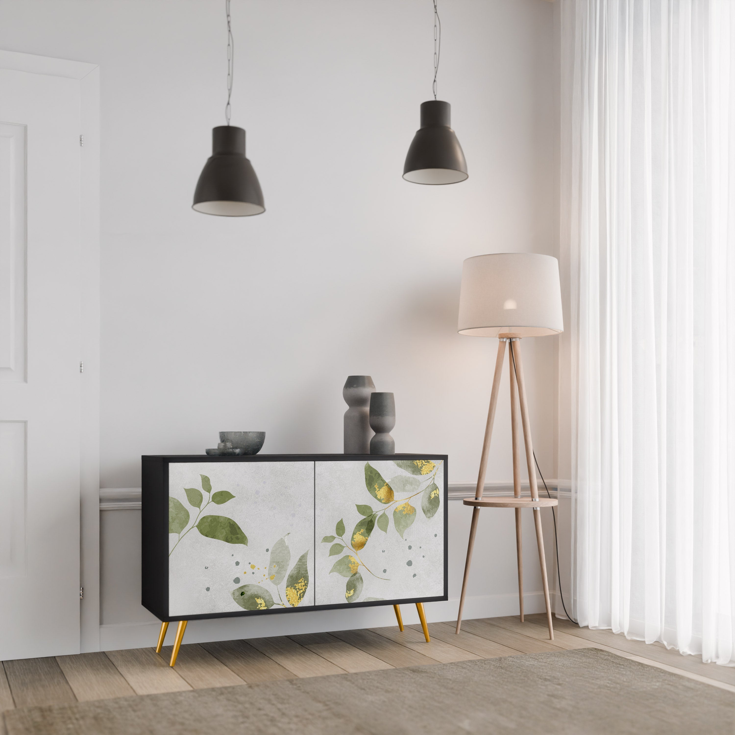 ELEGANT BOTANICS Μπουφές με 2 πόρτες σε μαύρο φινίρισμα