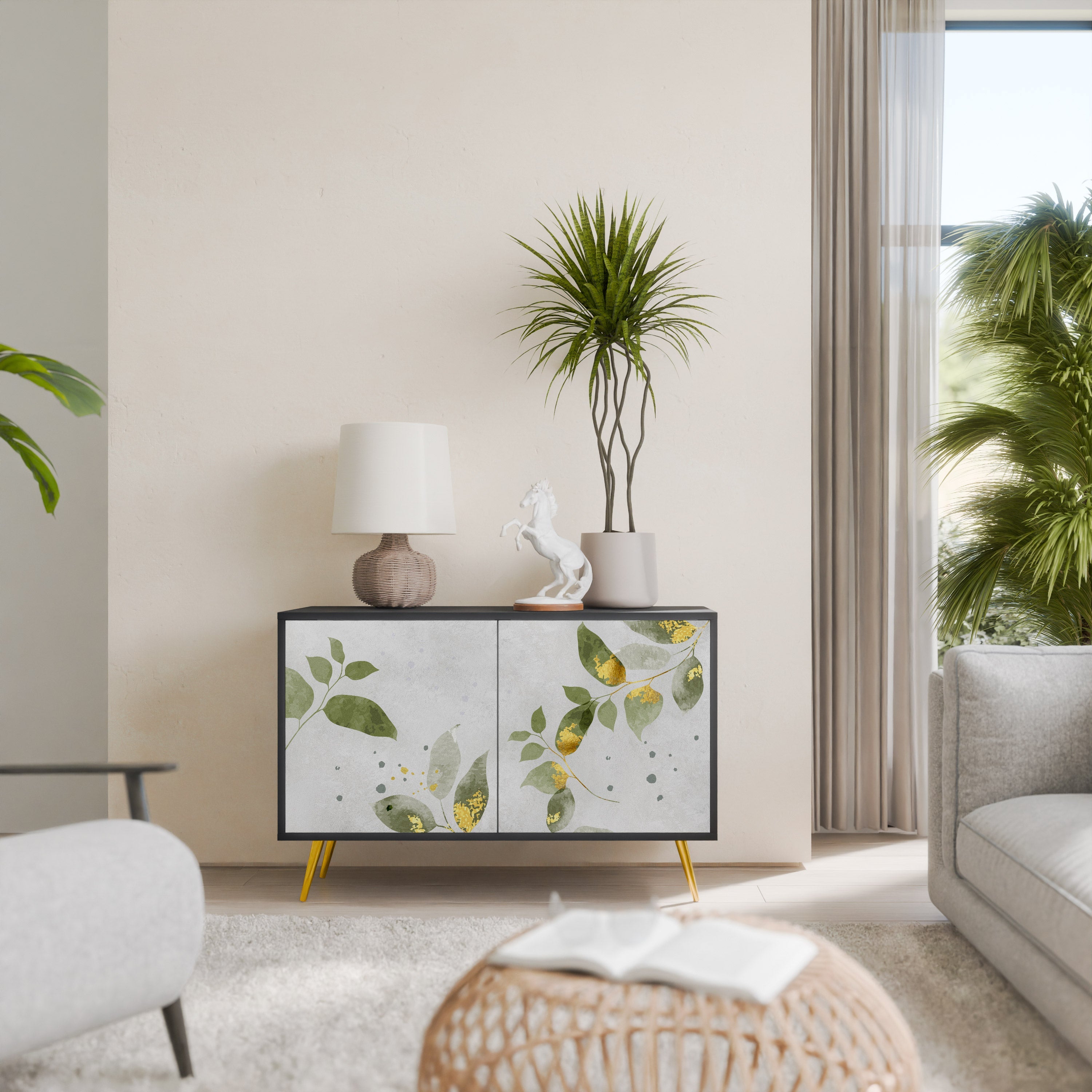 ELEGANT BOTANICS Μπουφές με 2 πόρτες σε μαύρο φινίρισμα