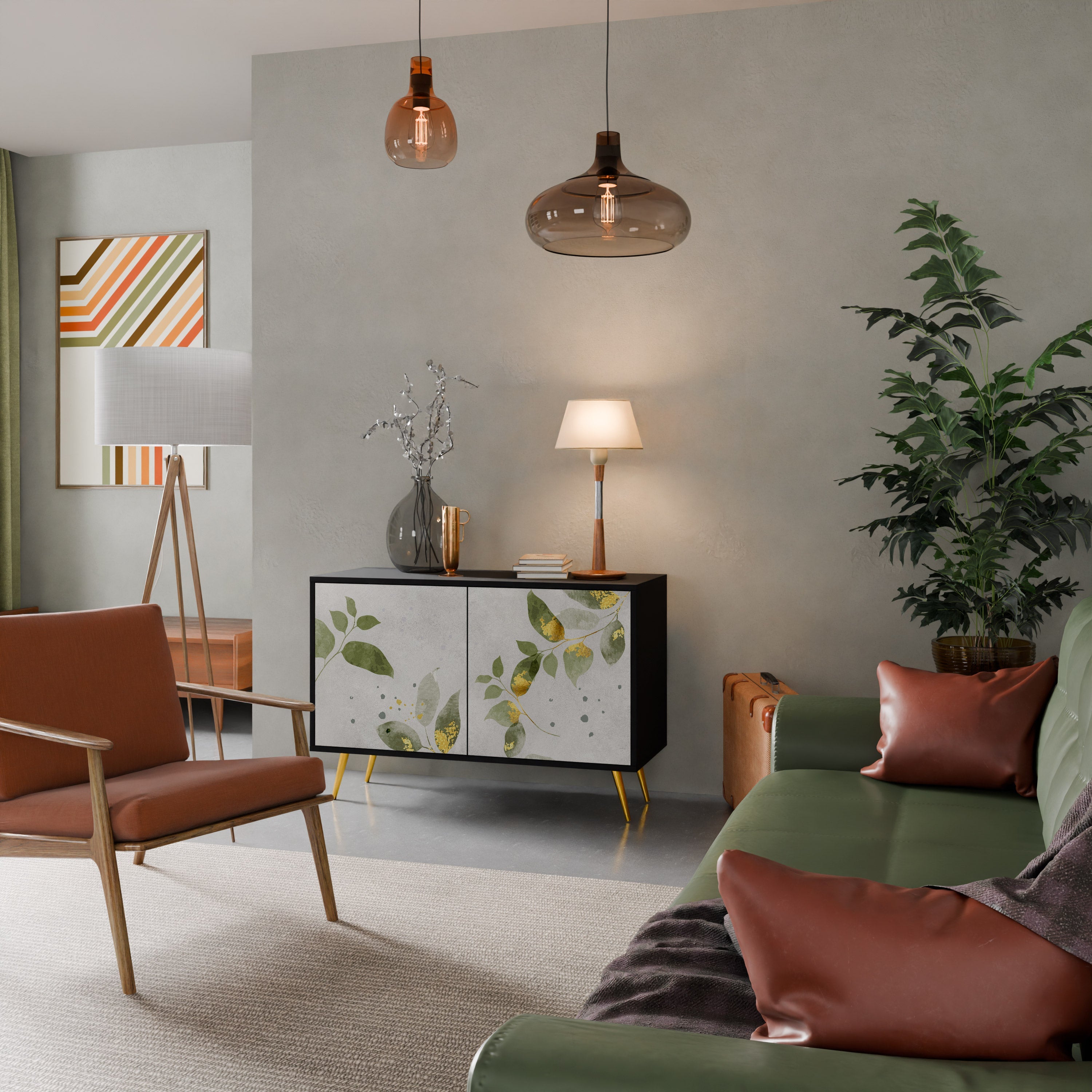 ELEGANT BOTANICS Μπουφές με 2 πόρτες σε μαύρο φινίρισμα