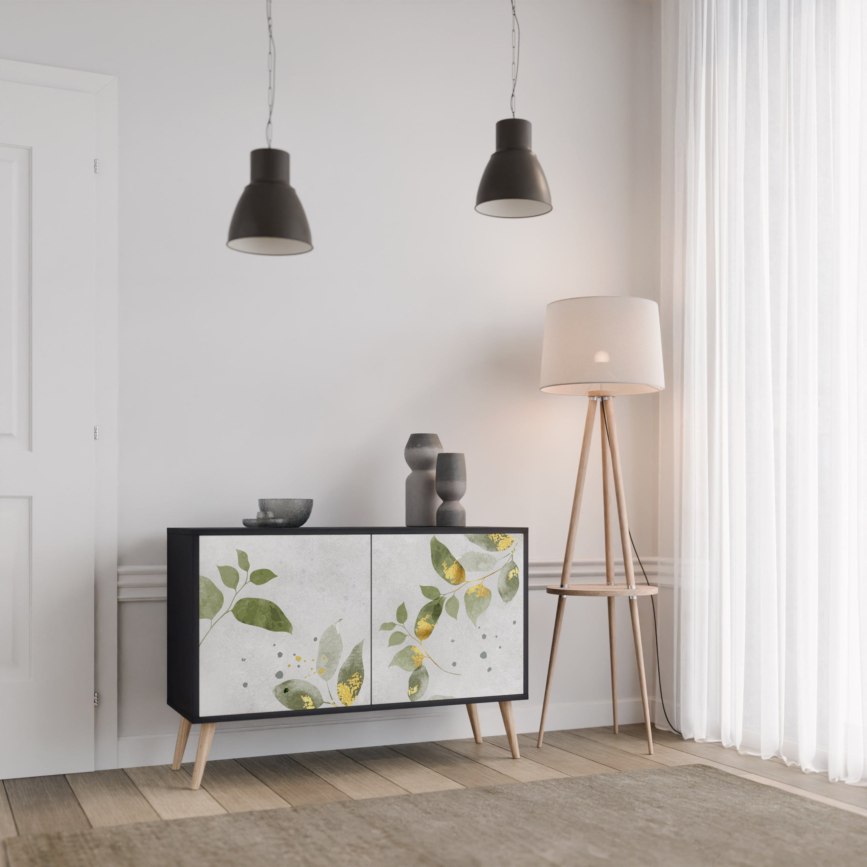 ELEGANT BOTANICS Μπουφές με 2 πόρτες σε μαύρο φινίρισμα