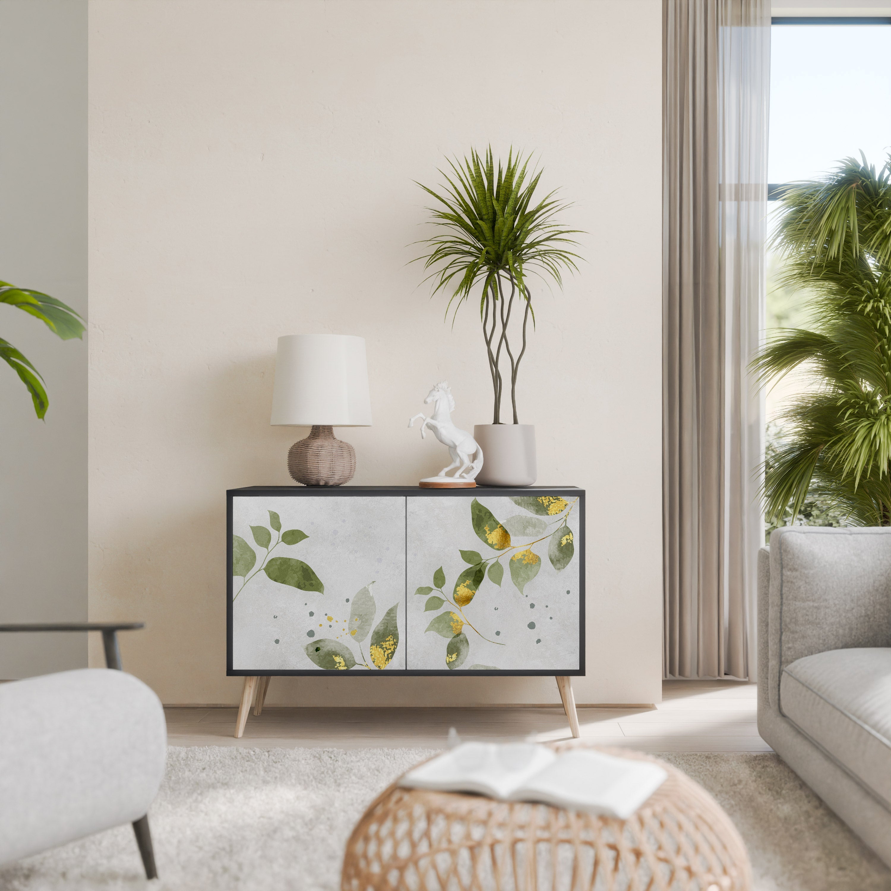 ELEGANT BOTANICS Μπουφές με 2 πόρτες σε μαύρο φινίρισμα