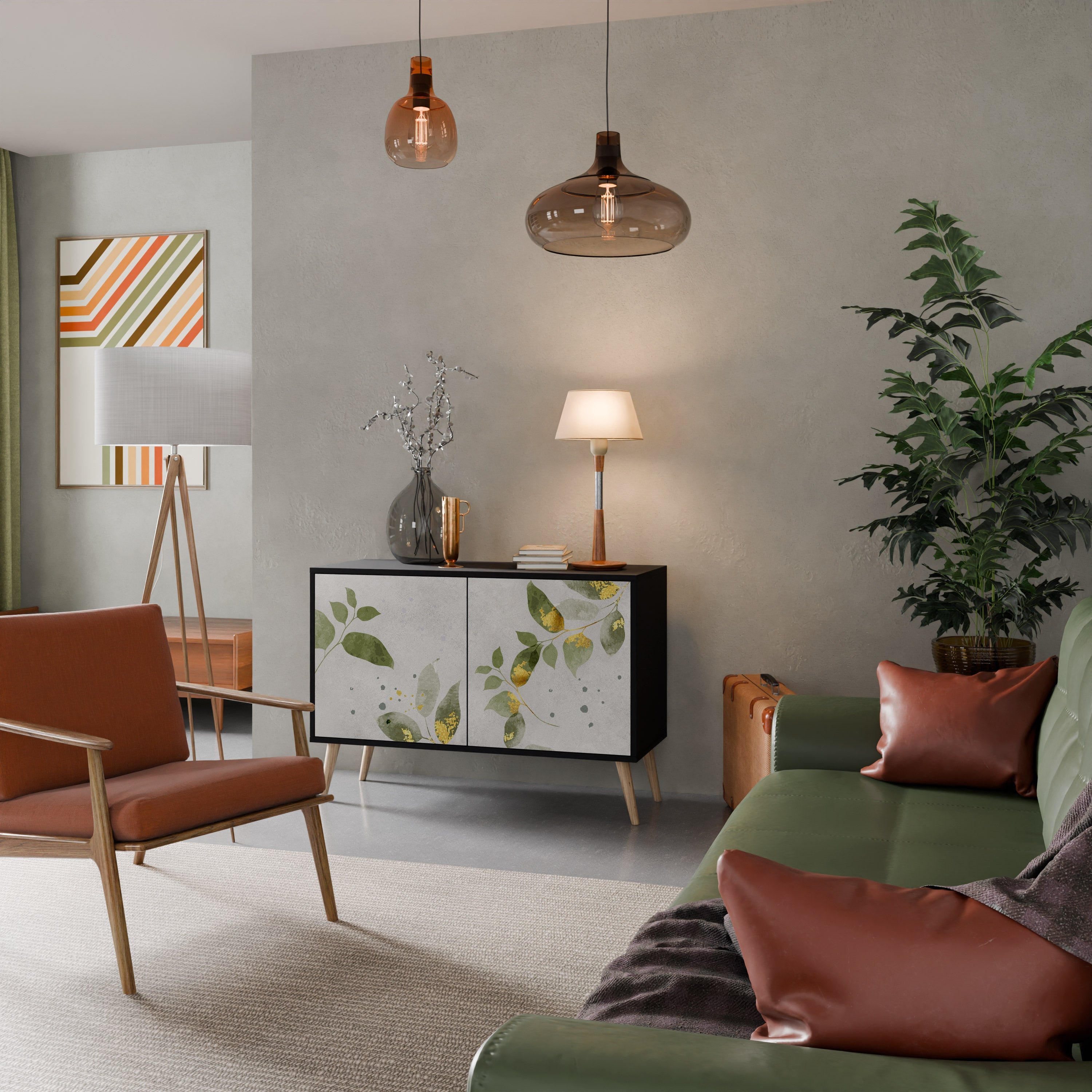 ELEGANT BOTANICS Μπουφές με 2 πόρτες σε μαύρο φινίρισμα