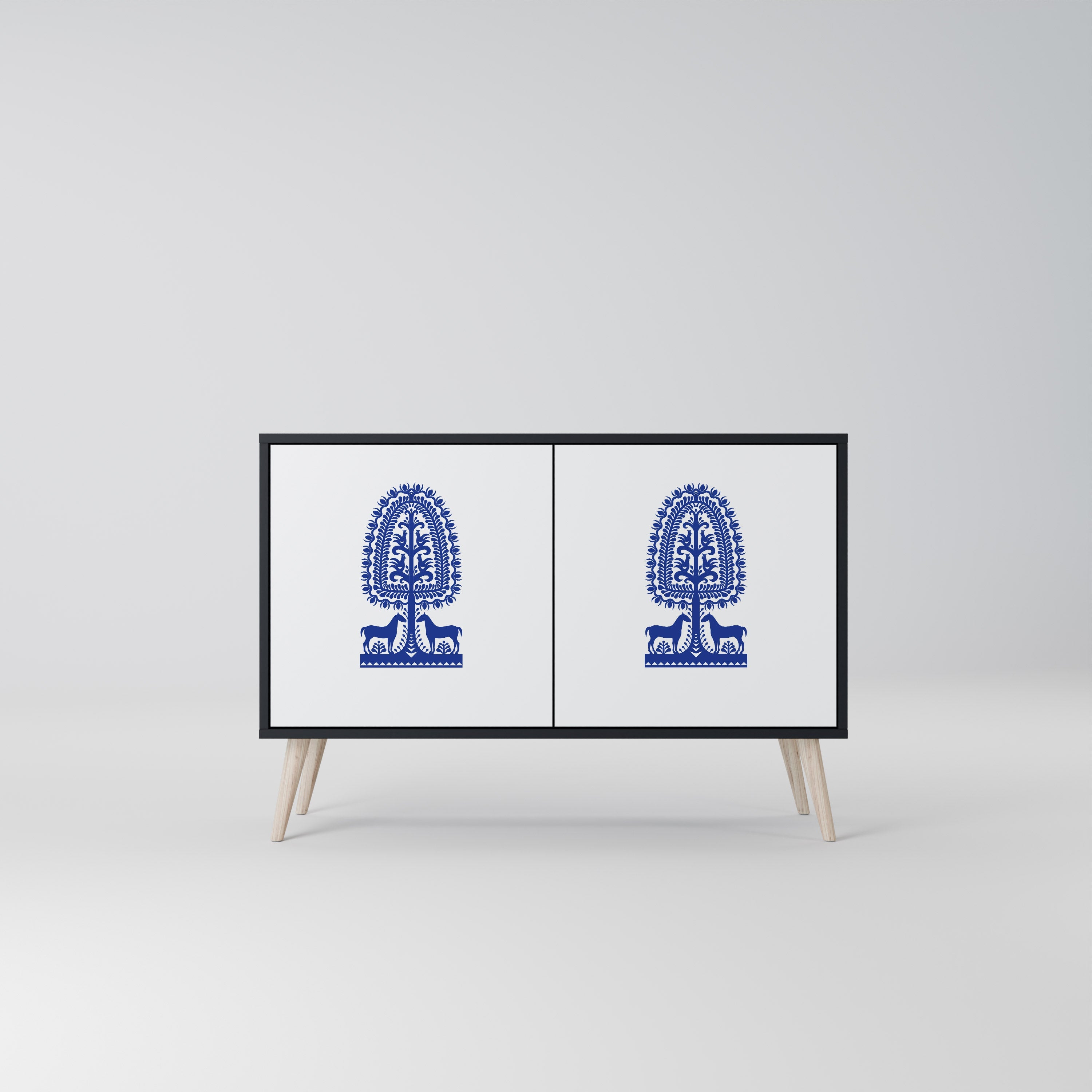 Μπουφές 2 θυρών POLISH FOLK ART σε μαύρο φινίρισμα