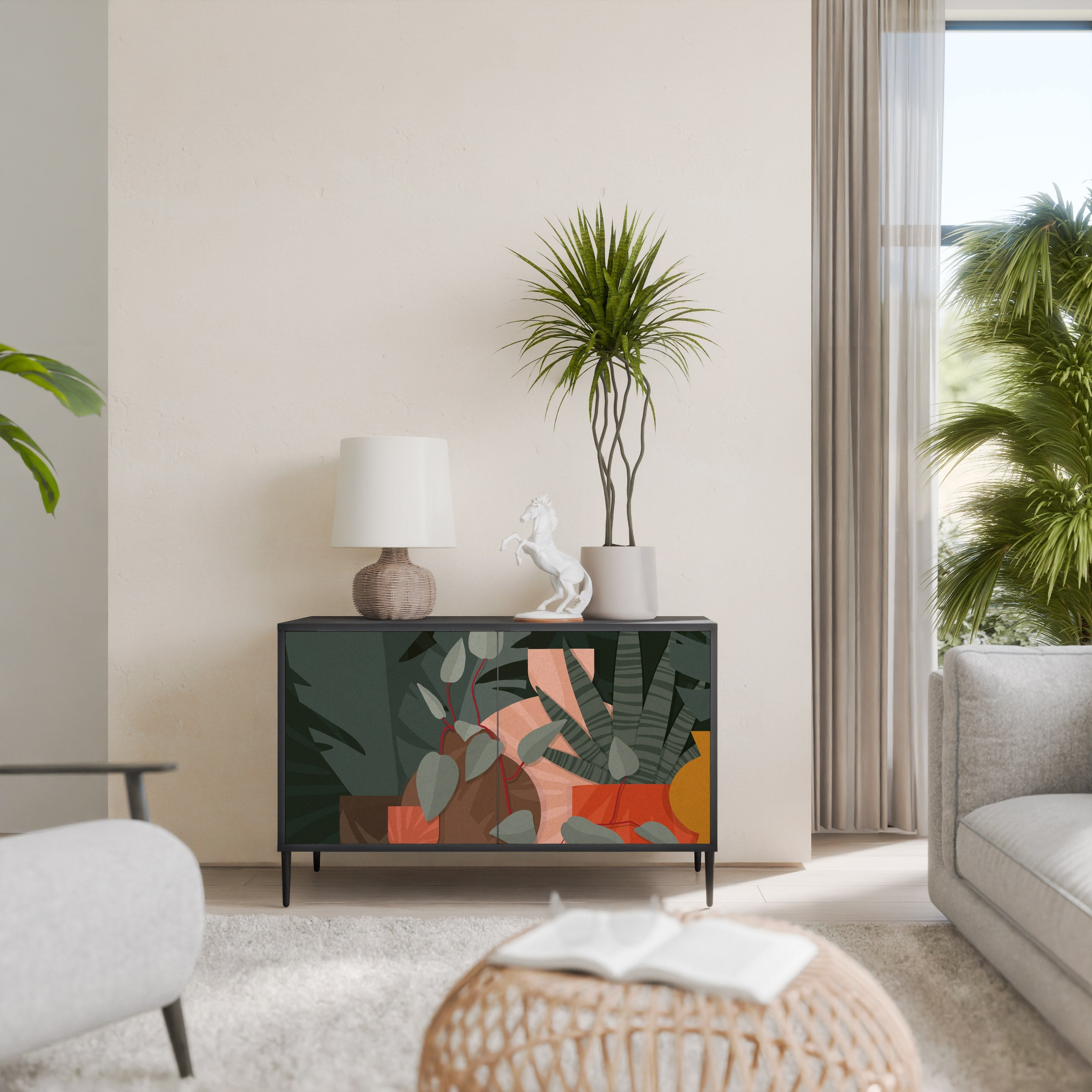 Μπουφές TROPICAL COMPOSITION με 2 πόρτες σε μαύρο φινίρισμα
