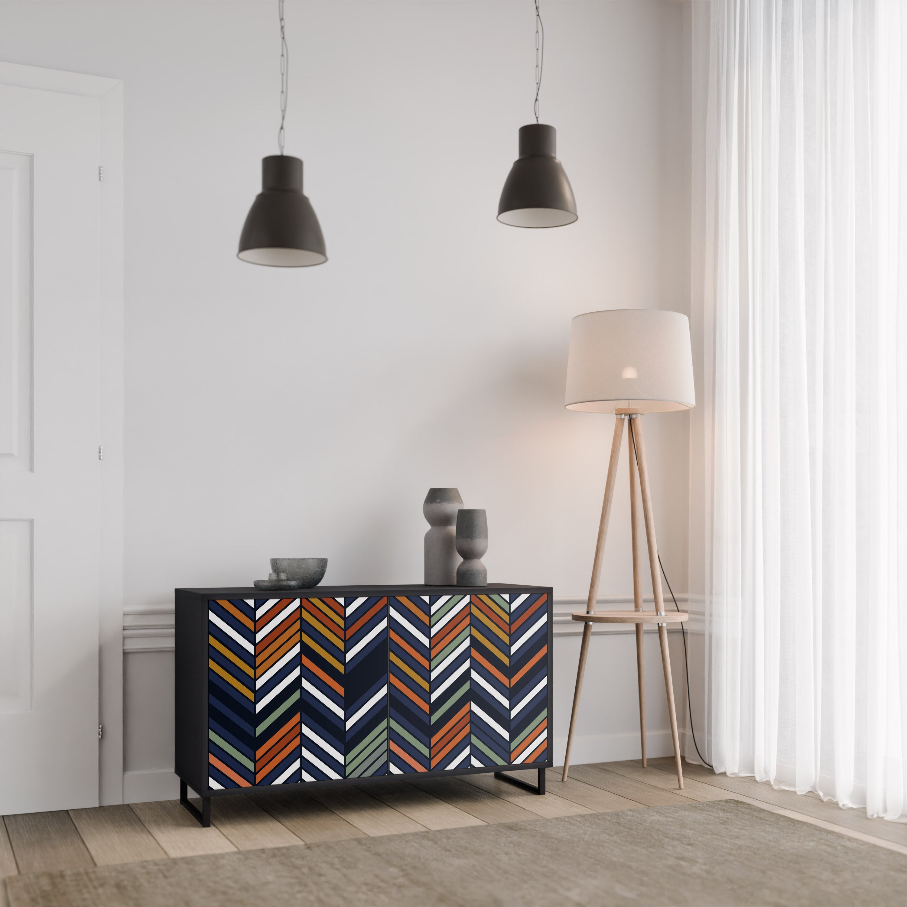 Μπουφές VIBRANT PATCHWORK με 2 πόρτες σε μαύρο φινίρισμα