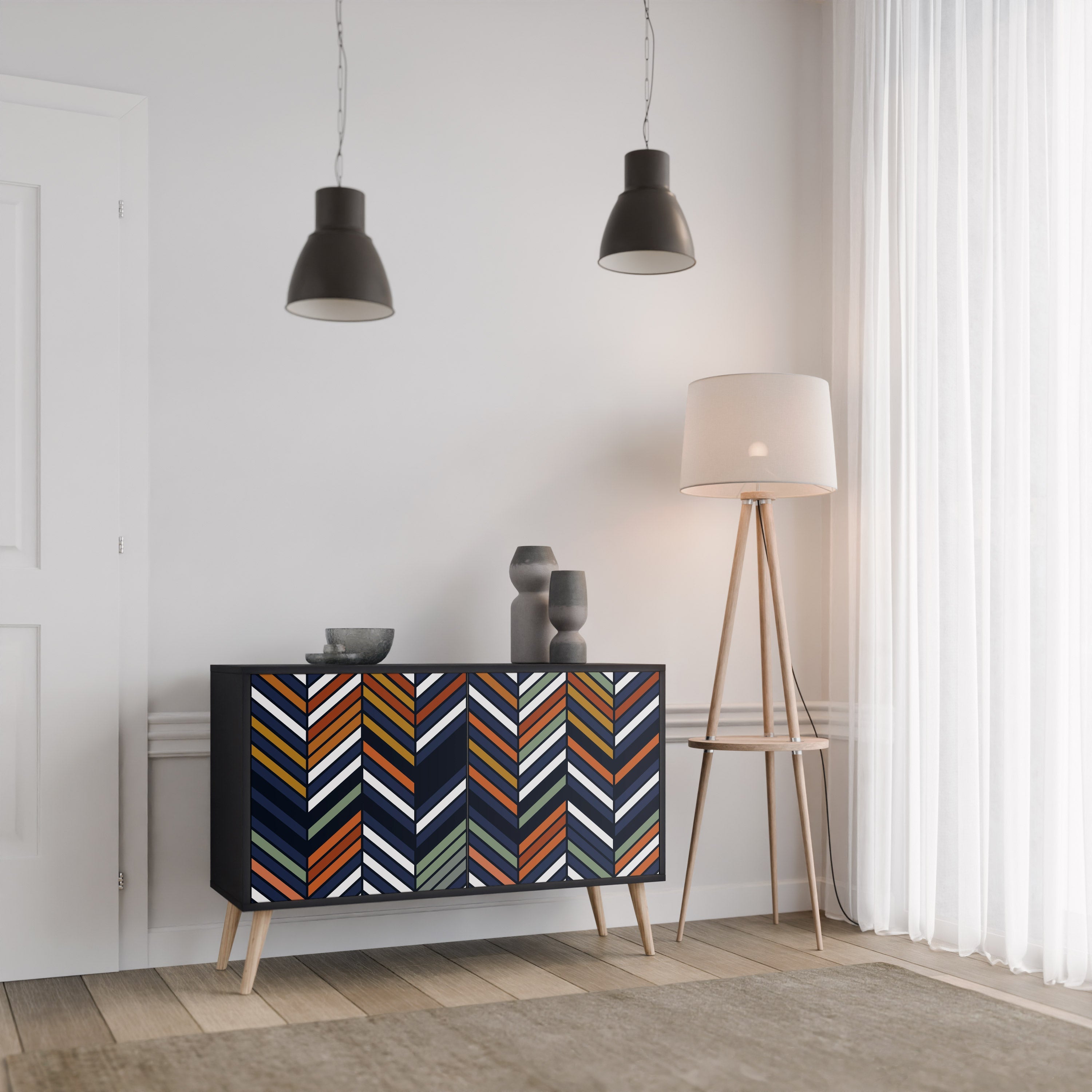 Μπουφές VIBRANT PATCHWORK με 2 πόρτες σε μαύρο φινίρισμα