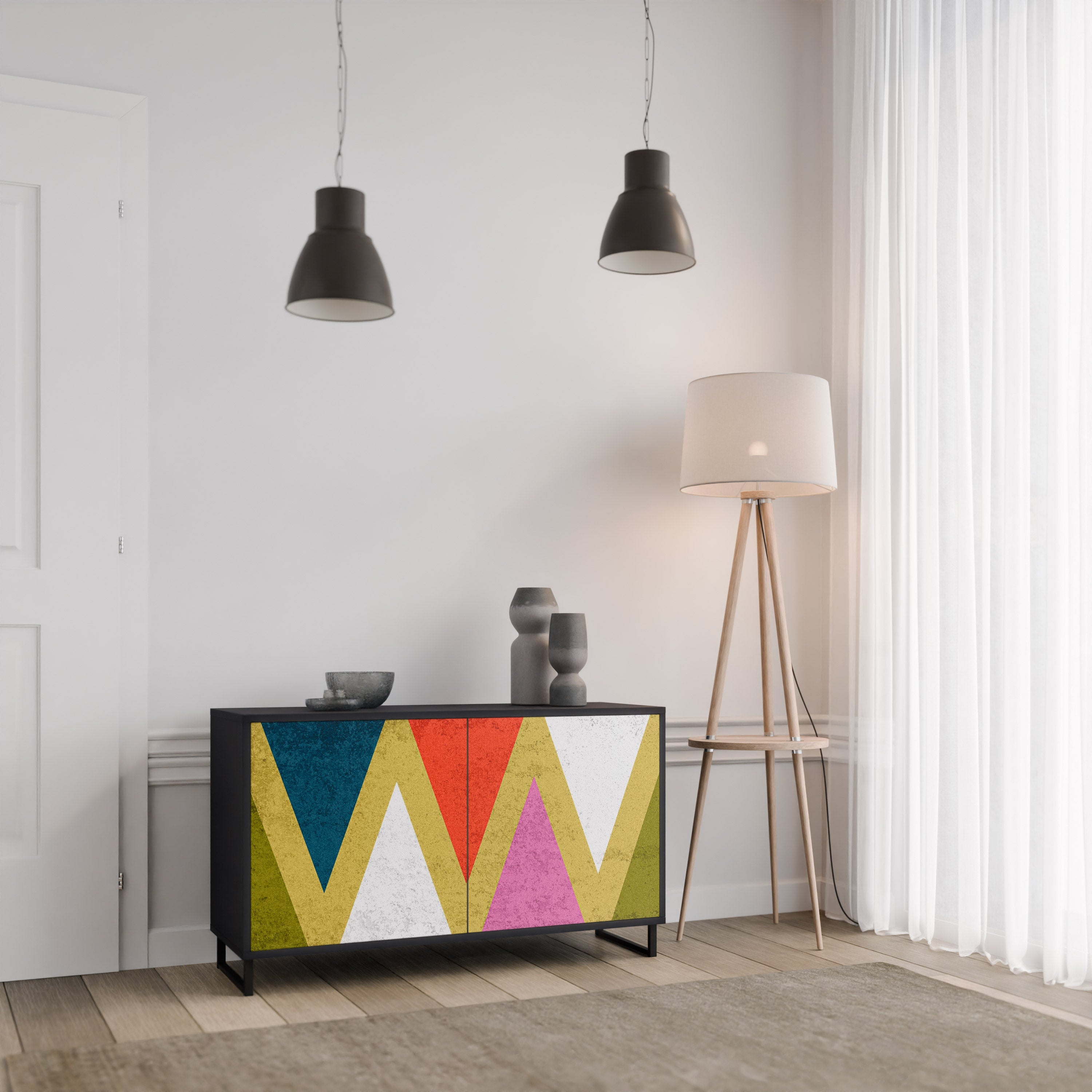 Μπουφές 2 θυρών COLORFUL TRIANGLES σε μαύρο φινίρισμα