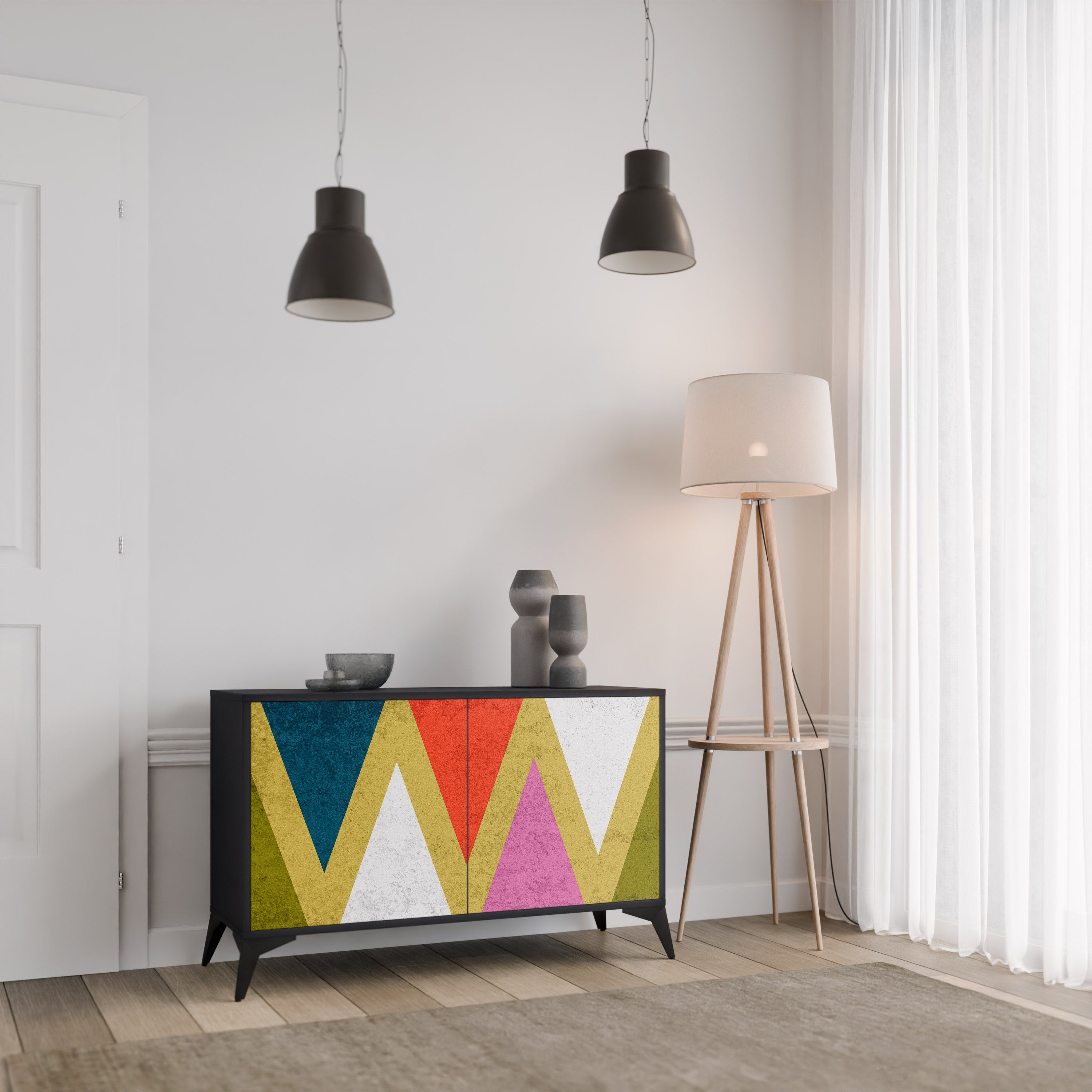 Μπουφές 2 θυρών COLORFUL TRIANGLES σε μαύρο φινίρισμα