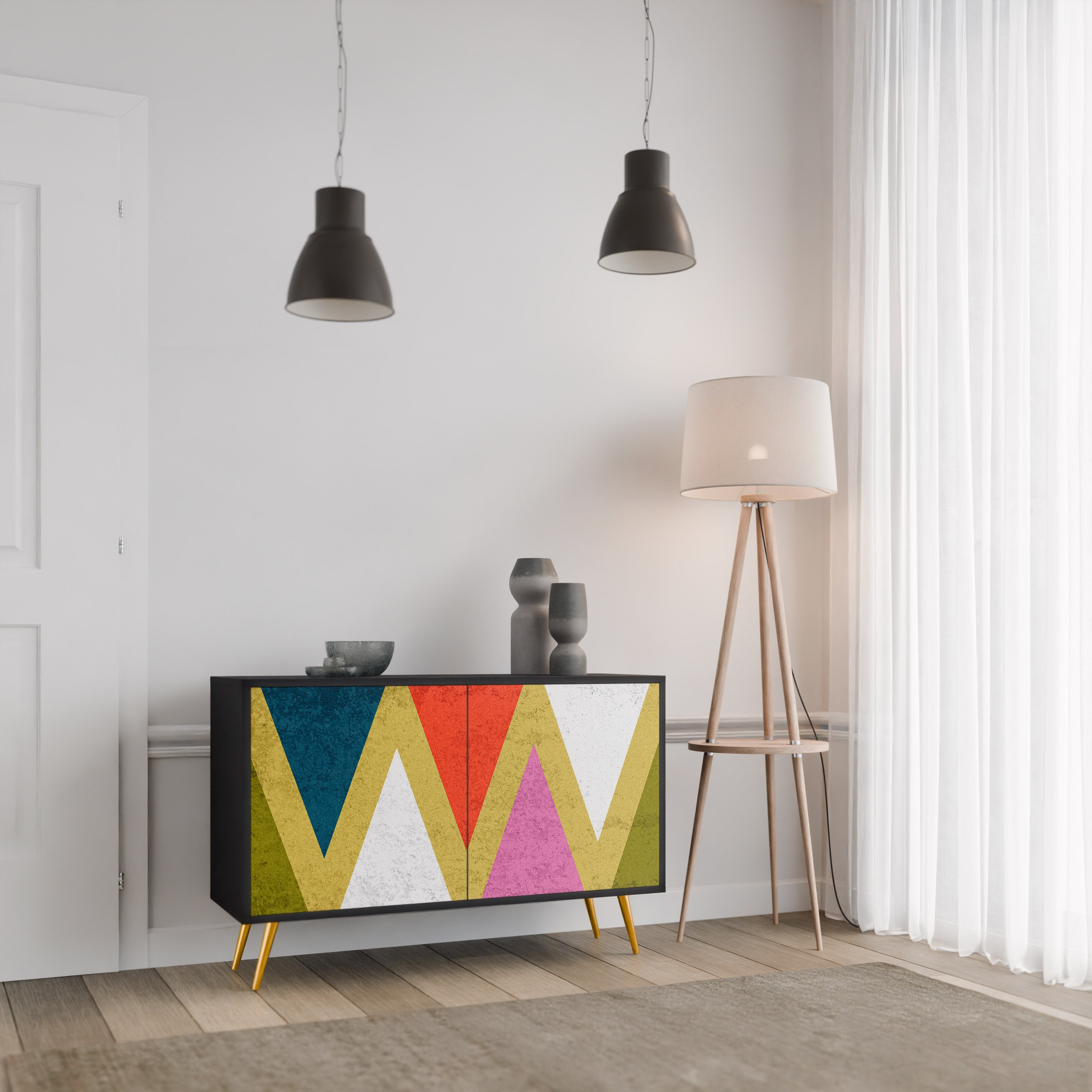 Μπουφές 2 θυρών COLORFUL TRIANGLES σε μαύρο φινίρισμα