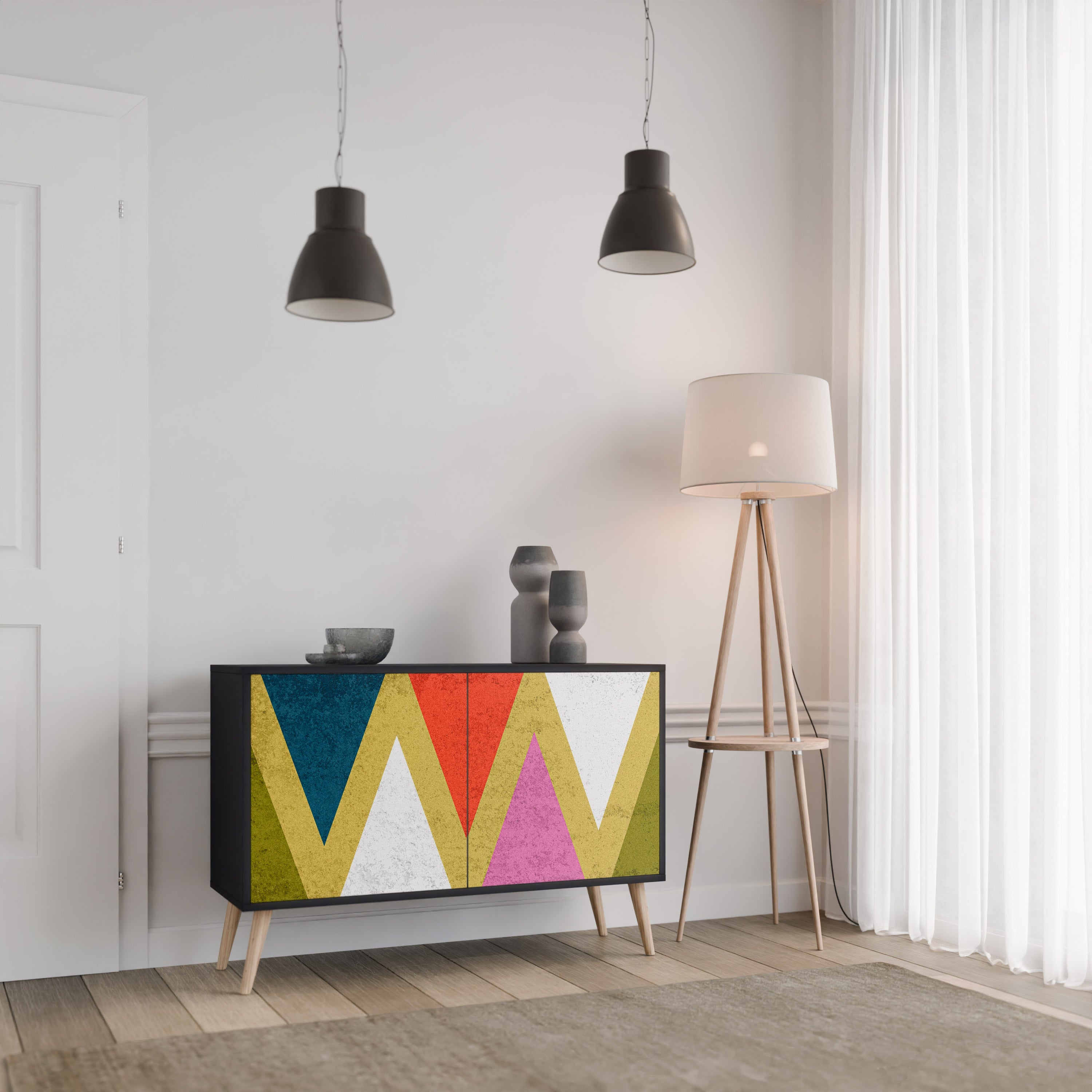 Μπουφές 2 θυρών COLORFUL TRIANGLES σε μαύρο φινίρισμα