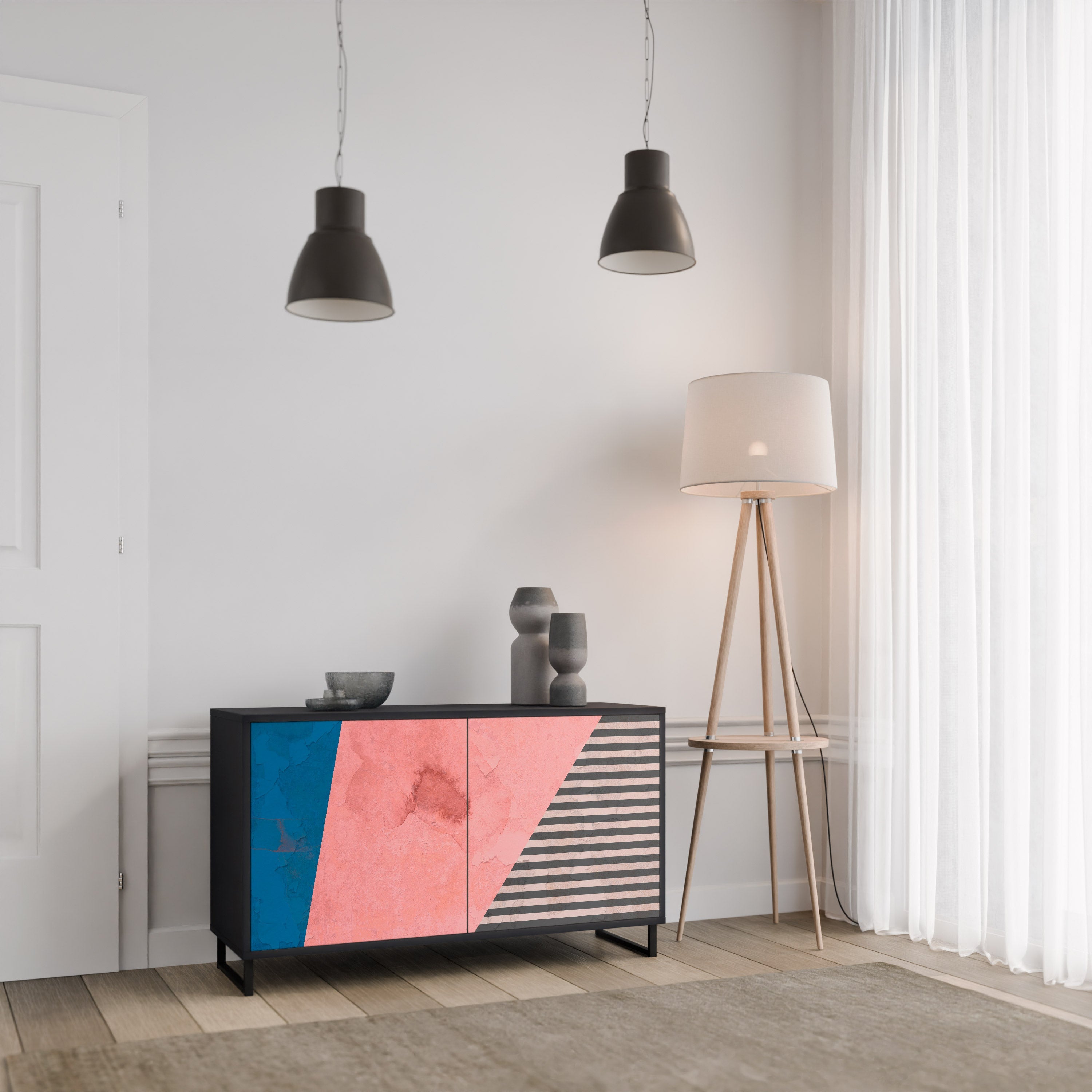 Μπουφές GLAMOROUS STRIPE με 2 πόρτες σε μαύρο φινίρισμα