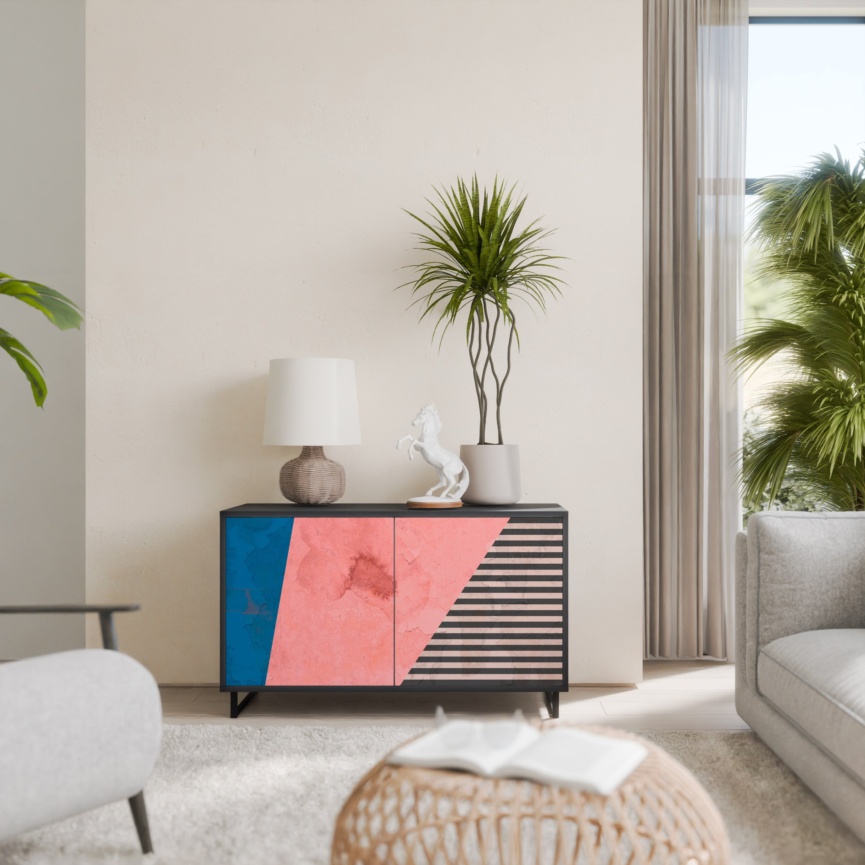Μπουφές GLAMOROUS STRIPE με 2 πόρτες σε μαύρο φινίρισμα