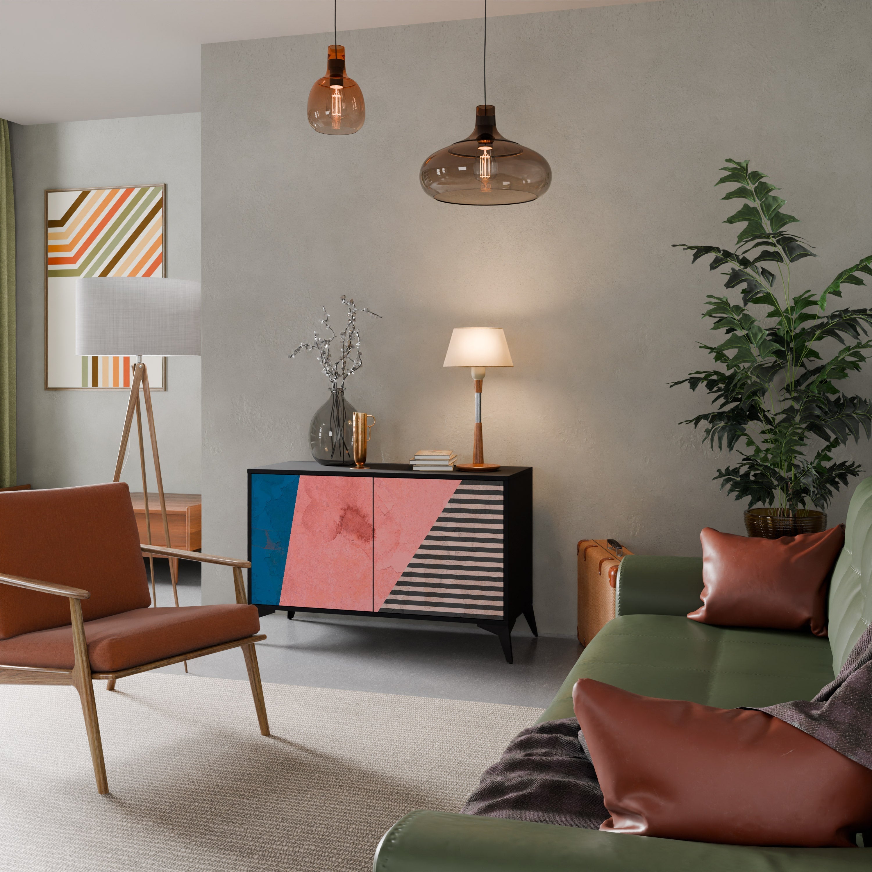 Μπουφές GLAMOROUS STRIPE με 2 πόρτες σε μαύρο φινίρισμα