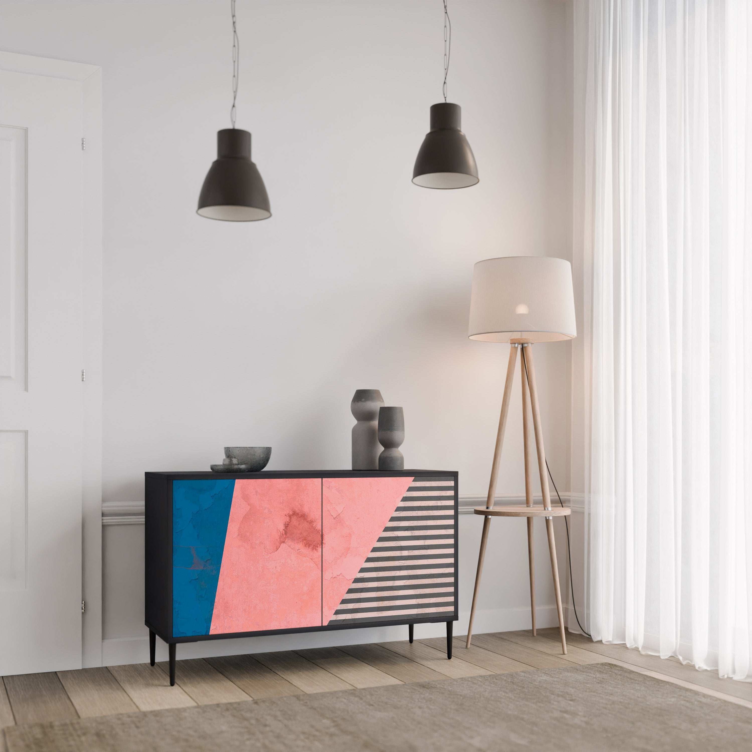Μπουφές GLAMOROUS STRIPE με 2 πόρτες σε μαύρο φινίρισμα