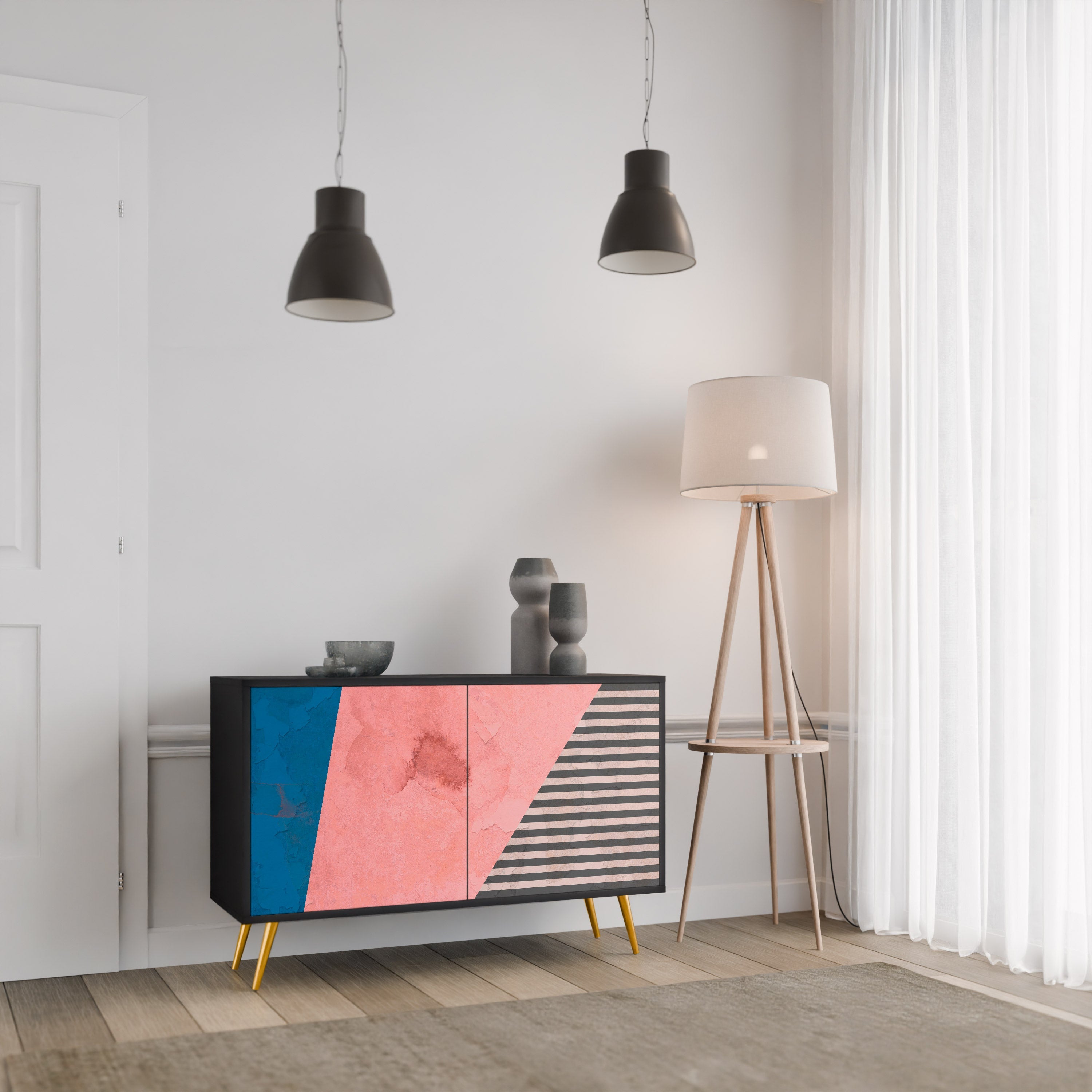 Μπουφές GLAMOROUS STRIPE με 2 πόρτες σε μαύρο φινίρισμα