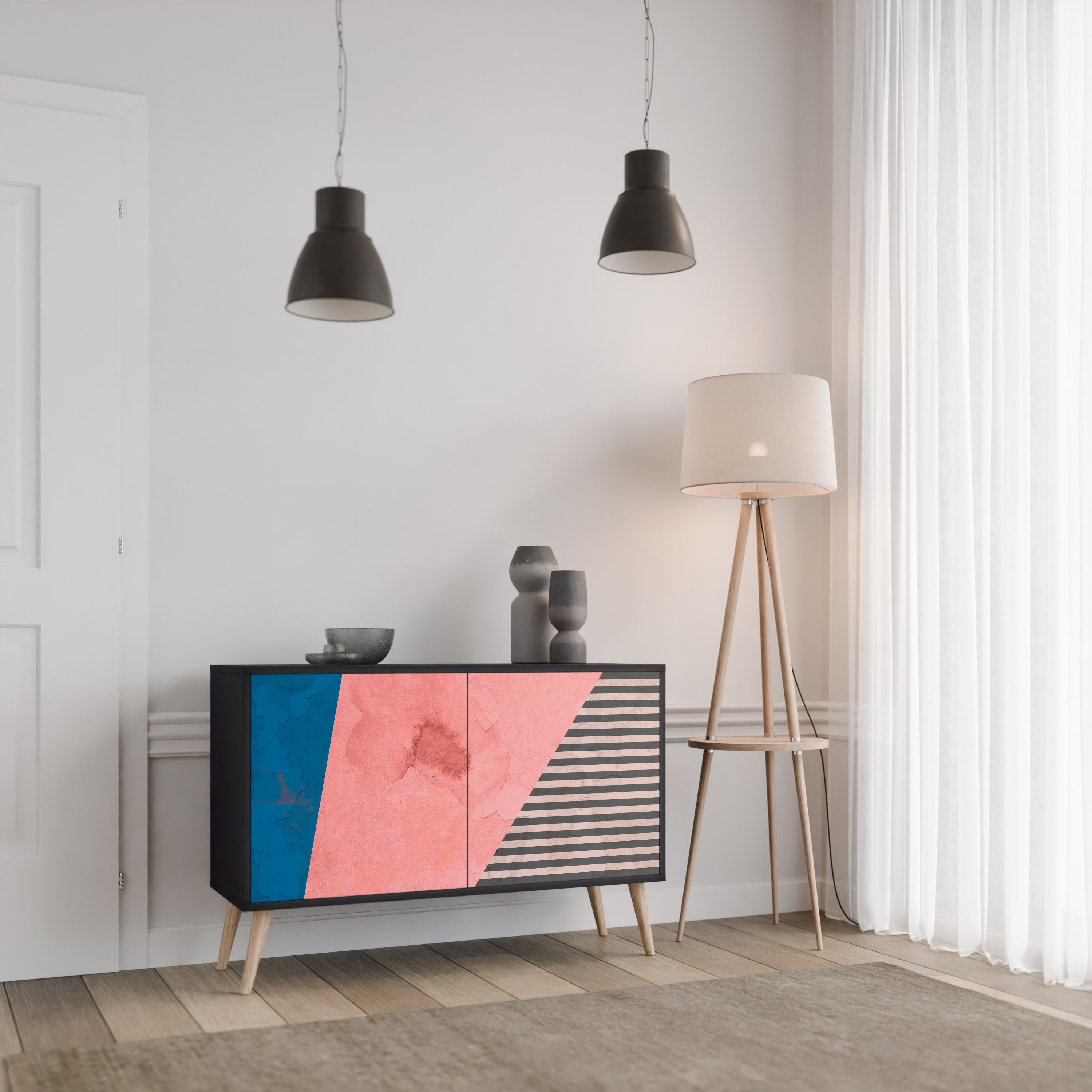 Μπουφές GLAMOROUS STRIPE με 2 πόρτες σε μαύρο φινίρισμα