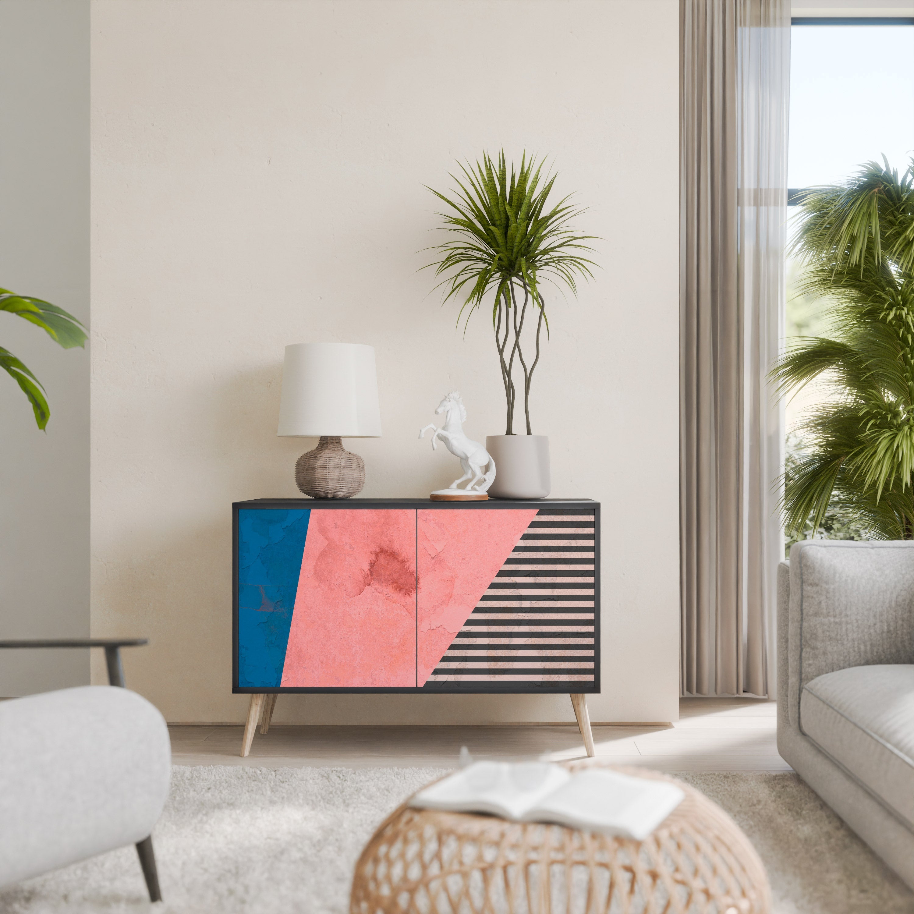 Μπουφές GLAMOROUS STRIPE με 2 πόρτες σε μαύρο φινίρισμα