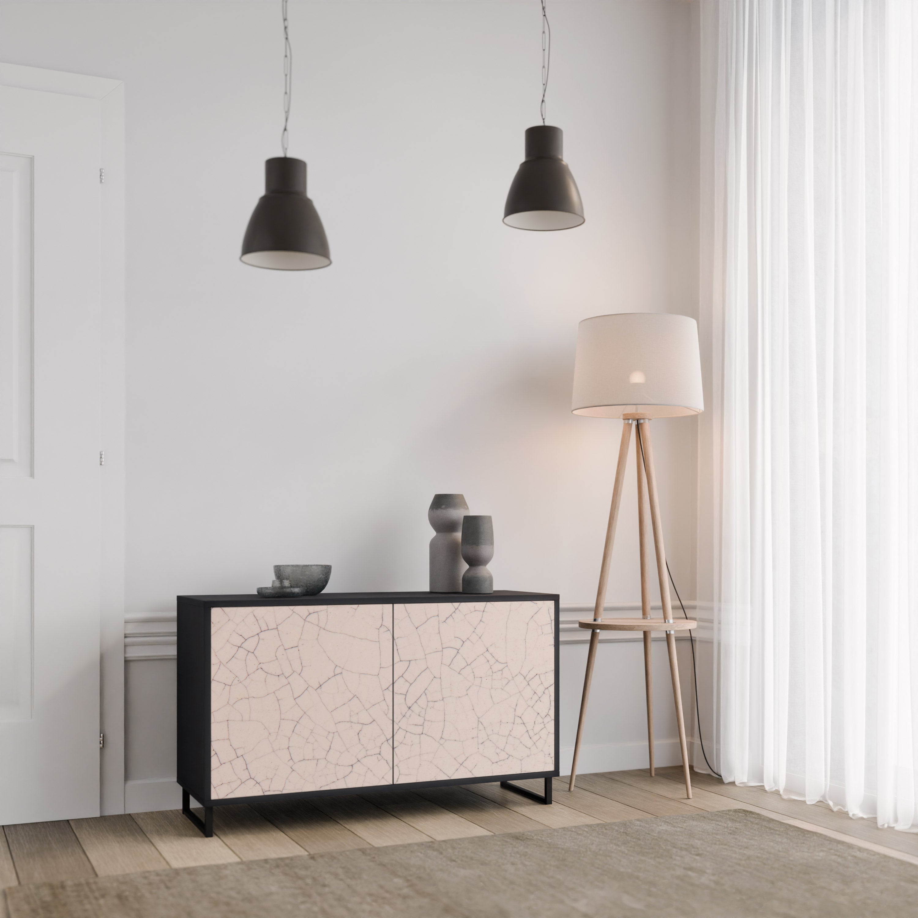 Μπουφές 2 θυρών CERAMIC TEXTURE σε μαύρο φινίρισμα