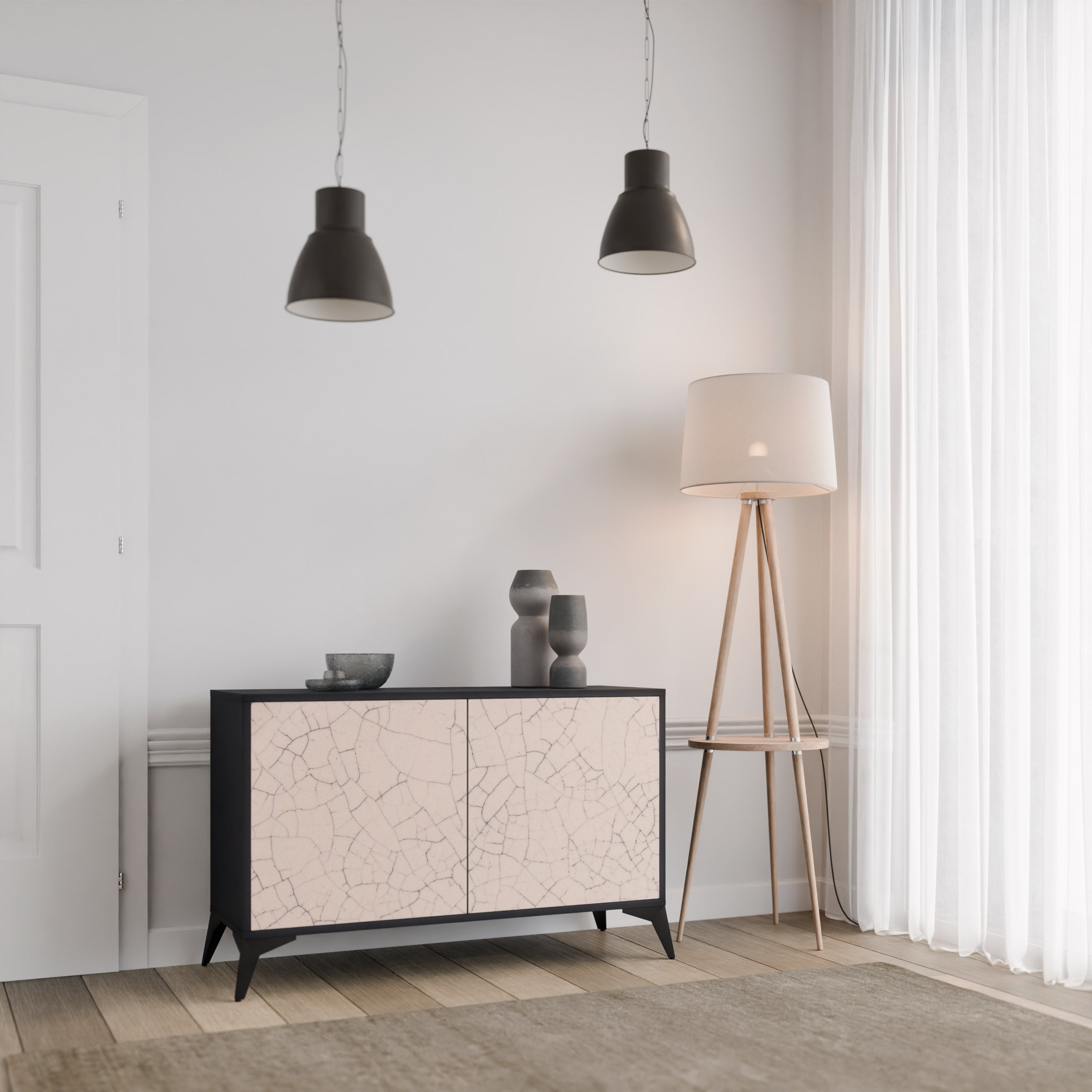 Μπουφές 2 θυρών CERAMIC TEXTURE σε μαύρο φινίρισμα