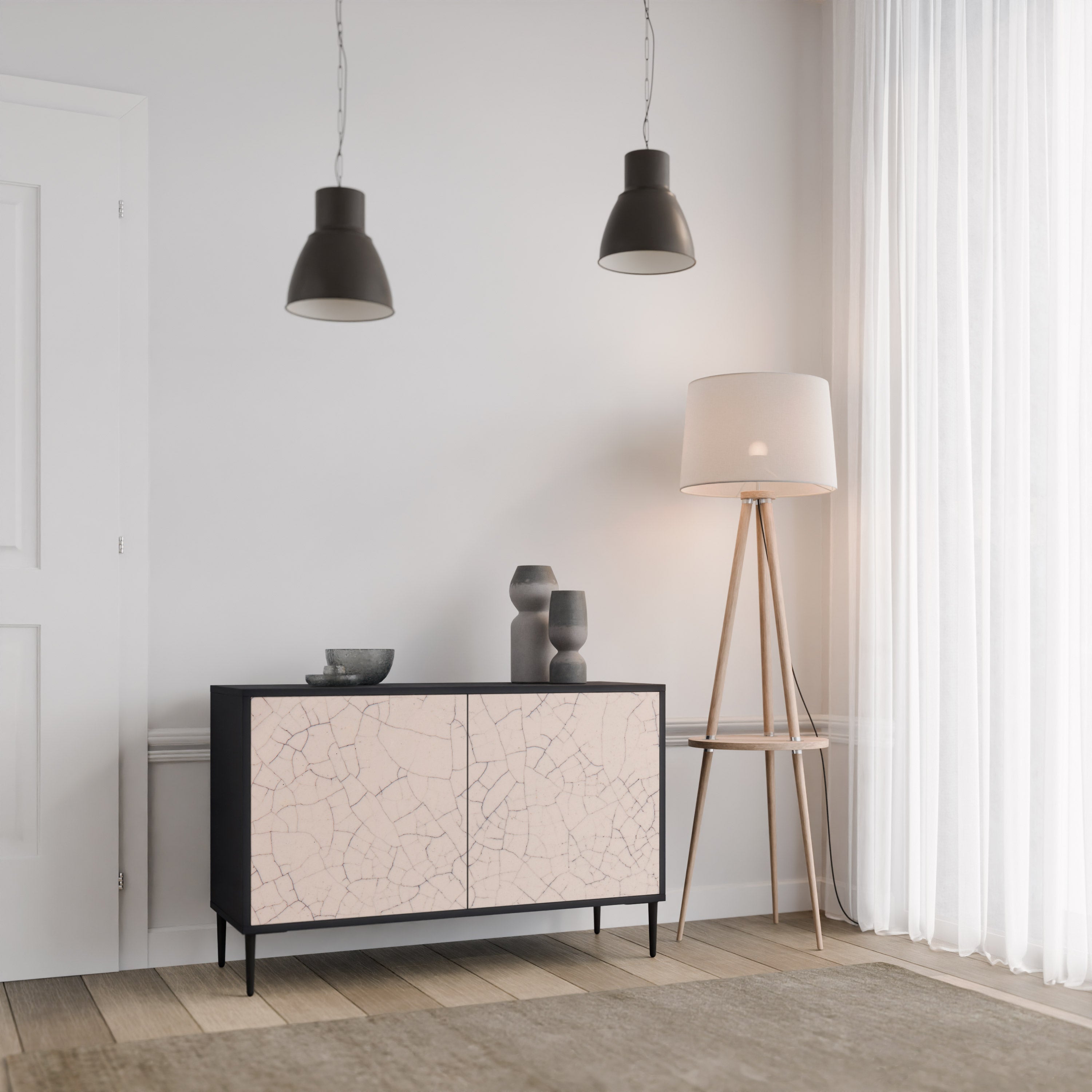 Μπουφές 2 θυρών CERAMIC TEXTURE σε μαύρο φινίρισμα