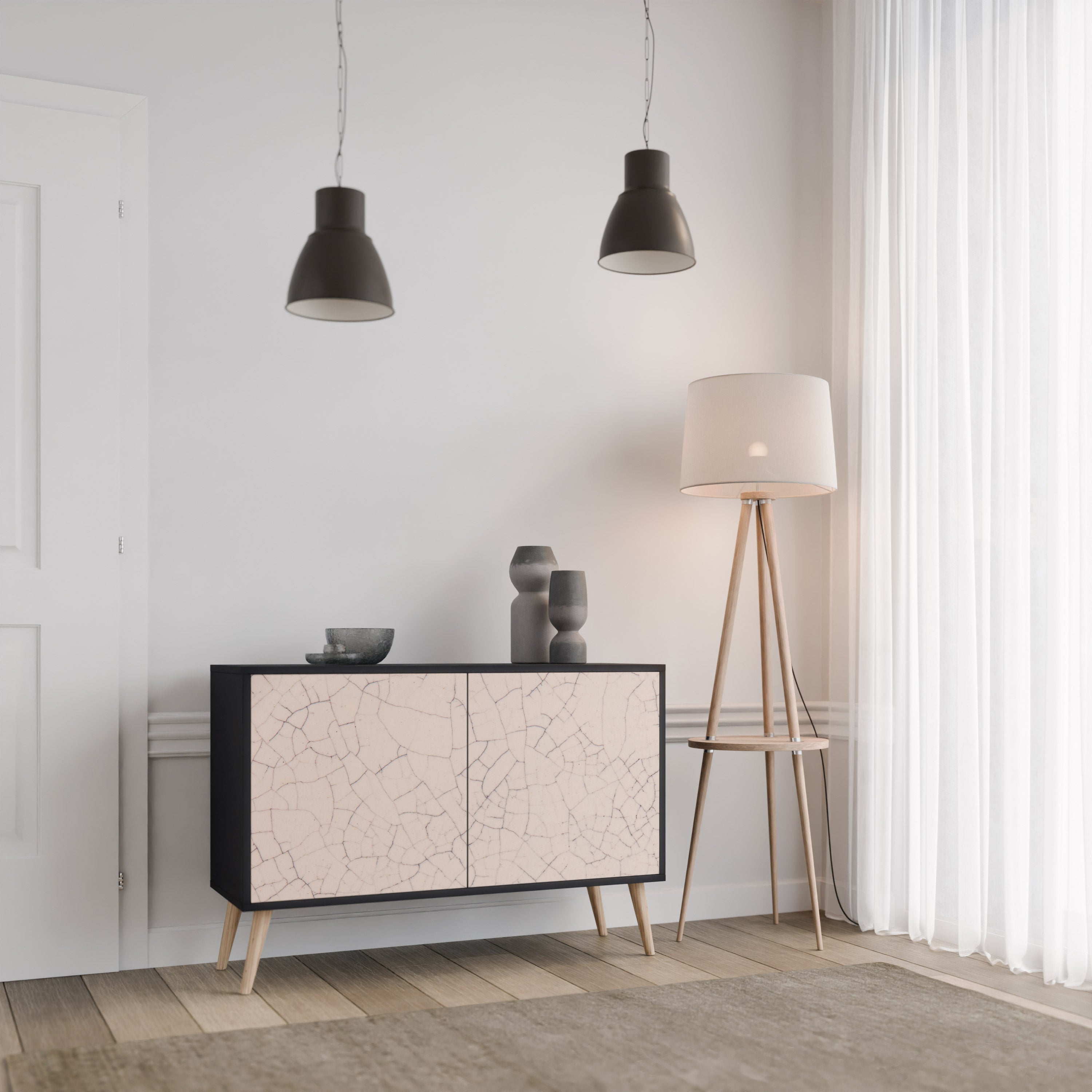 Μπουφές 2 θυρών CERAMIC TEXTURE σε μαύρο φινίρισμα