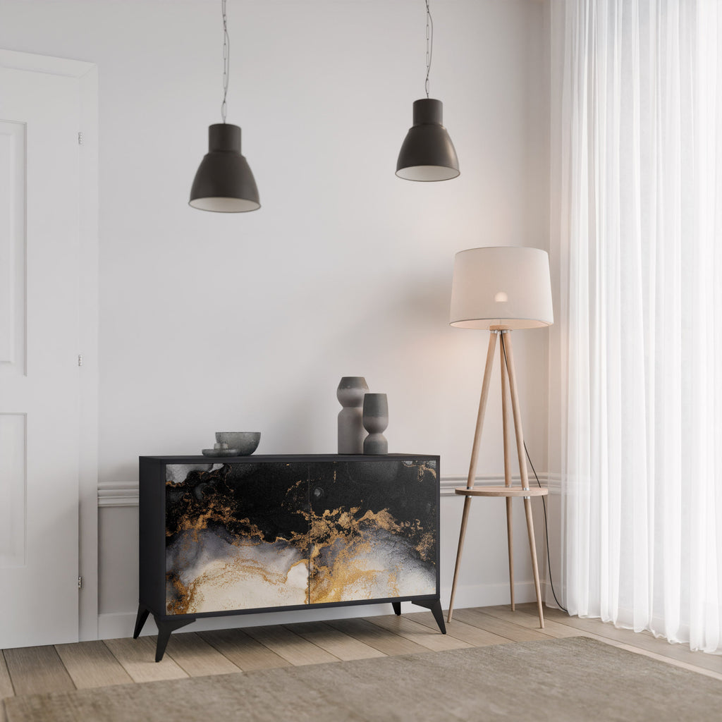 Μπουφές MARBLE OF TOMMORROW με 2 πόρτες σε μαύρο φινίρισμα