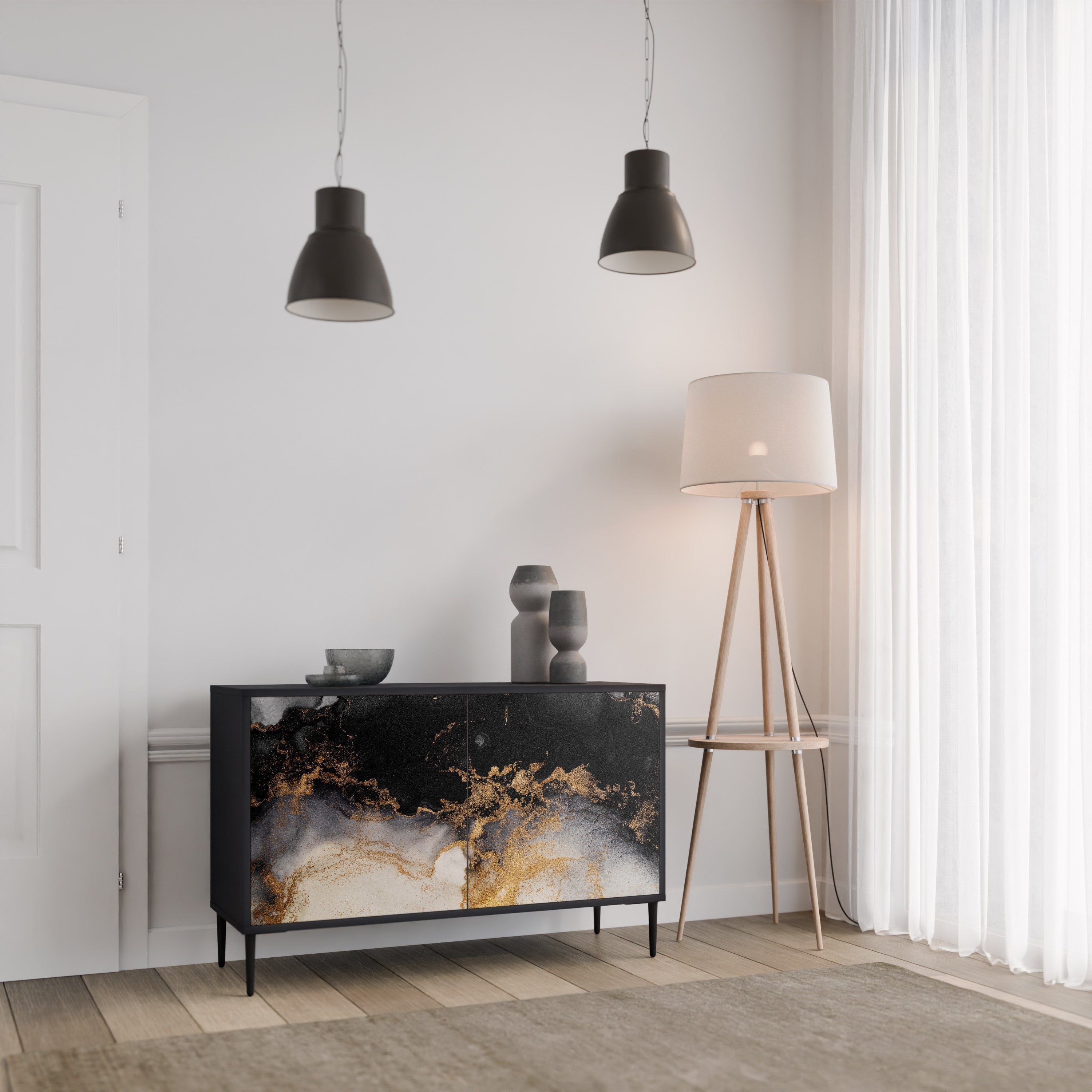 Μπουφές MARBLE OF TOMMORROW με 2 πόρτες σε μαύρο φινίρισμα
