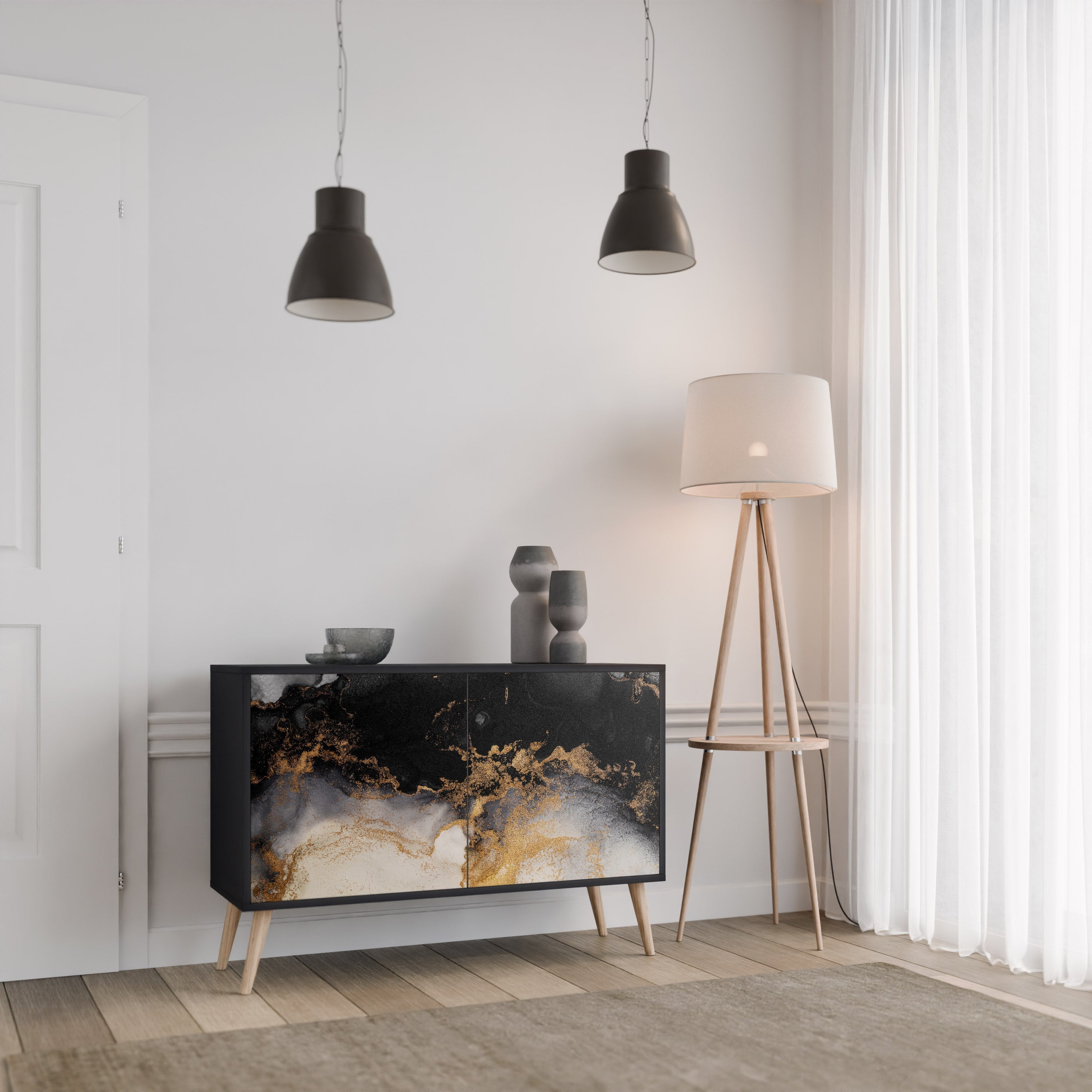 Μπουφές MARBLE OF TOMMORROW με 2 πόρτες σε μαύρο φινίρισμα