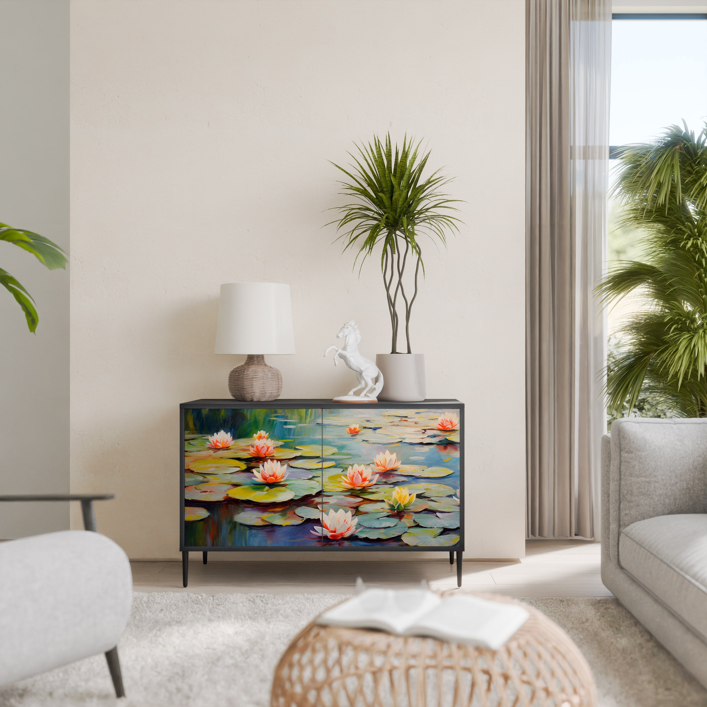 Μπουφές BLOOMING WATERS με 2 πόρτες σε μαύρο φινίρισμα