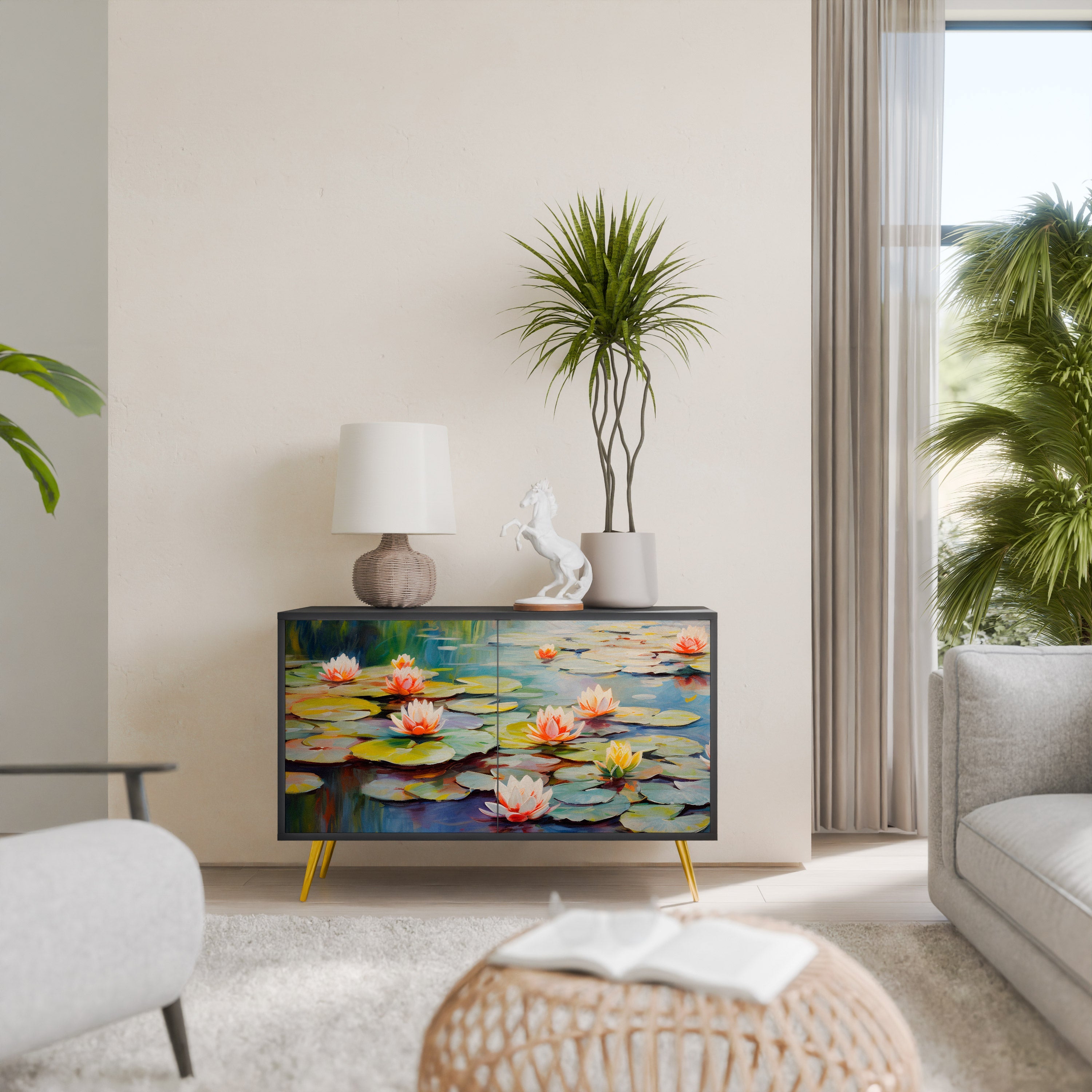 Μπουφές BLOOMING WATERS με 2 πόρτες σε μαύρο φινίρισμα