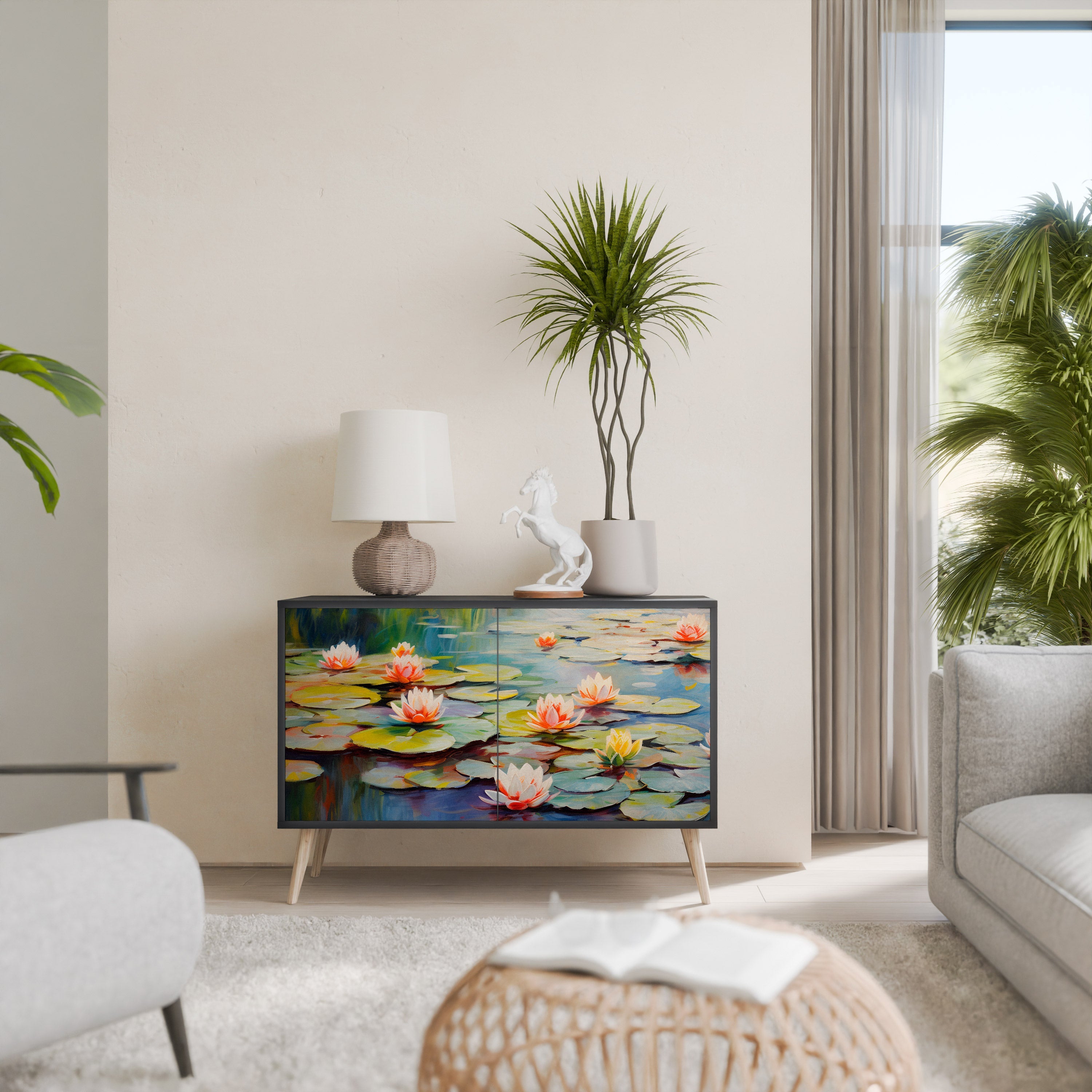 Μπουφές BLOOMING WATERS με 2 πόρτες σε μαύρο φινίρισμα