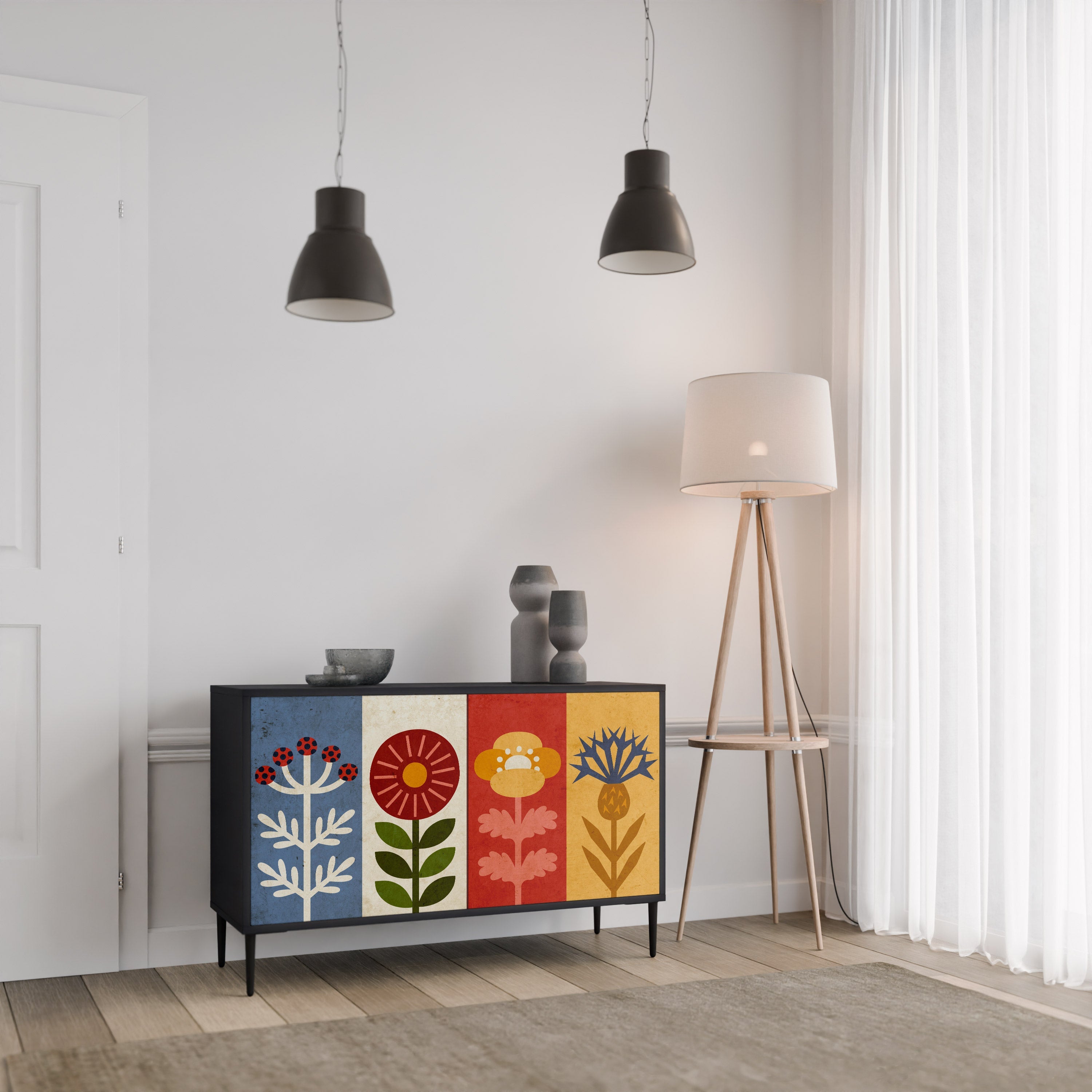 SCANDIC FLOWERET Μπουφές με 2 Πόρτες σε Μαύρο Φινίρισμα