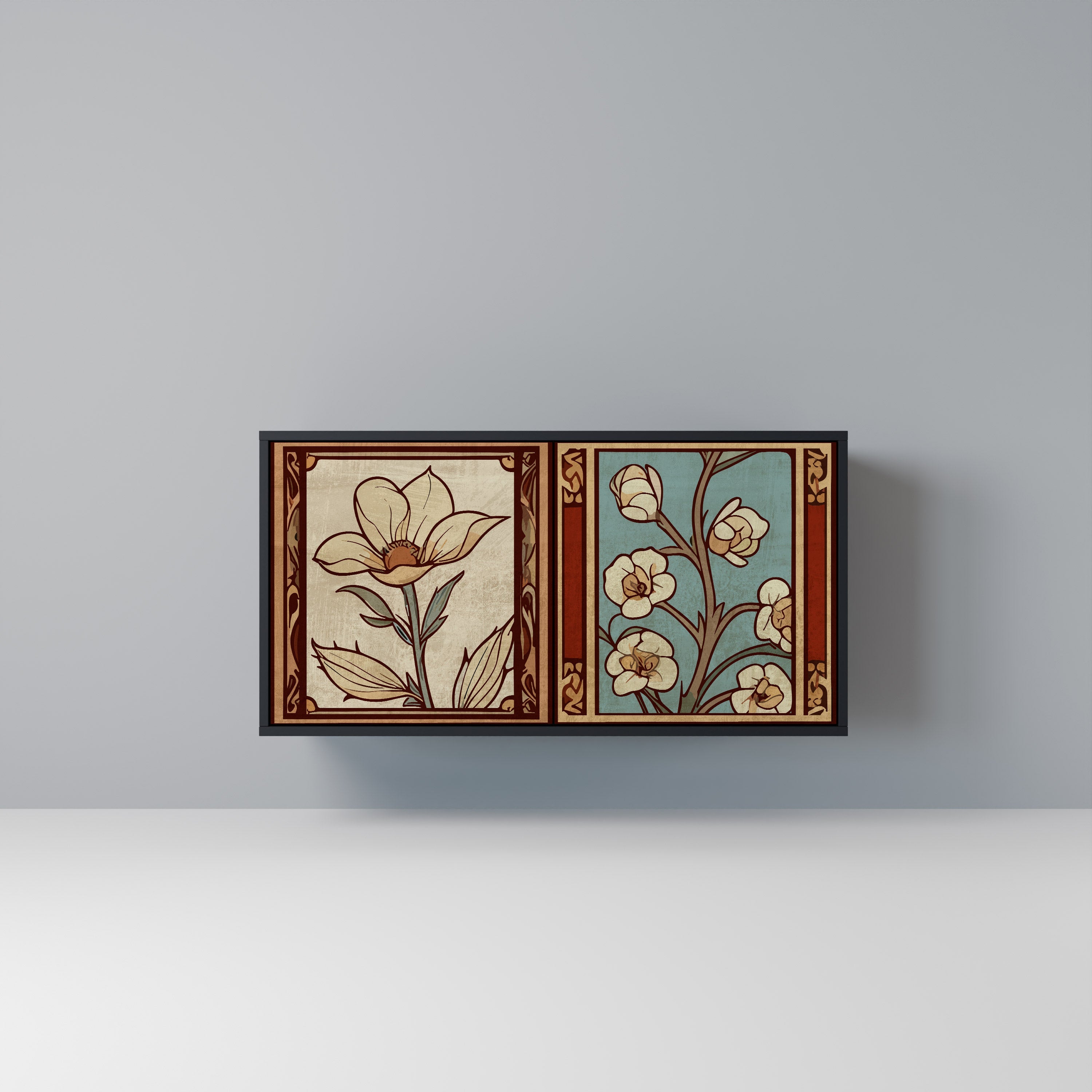 TIMELESS FLORA Μπουφές με 2 Πόρτες σε Μαύρο Φινίρισμα