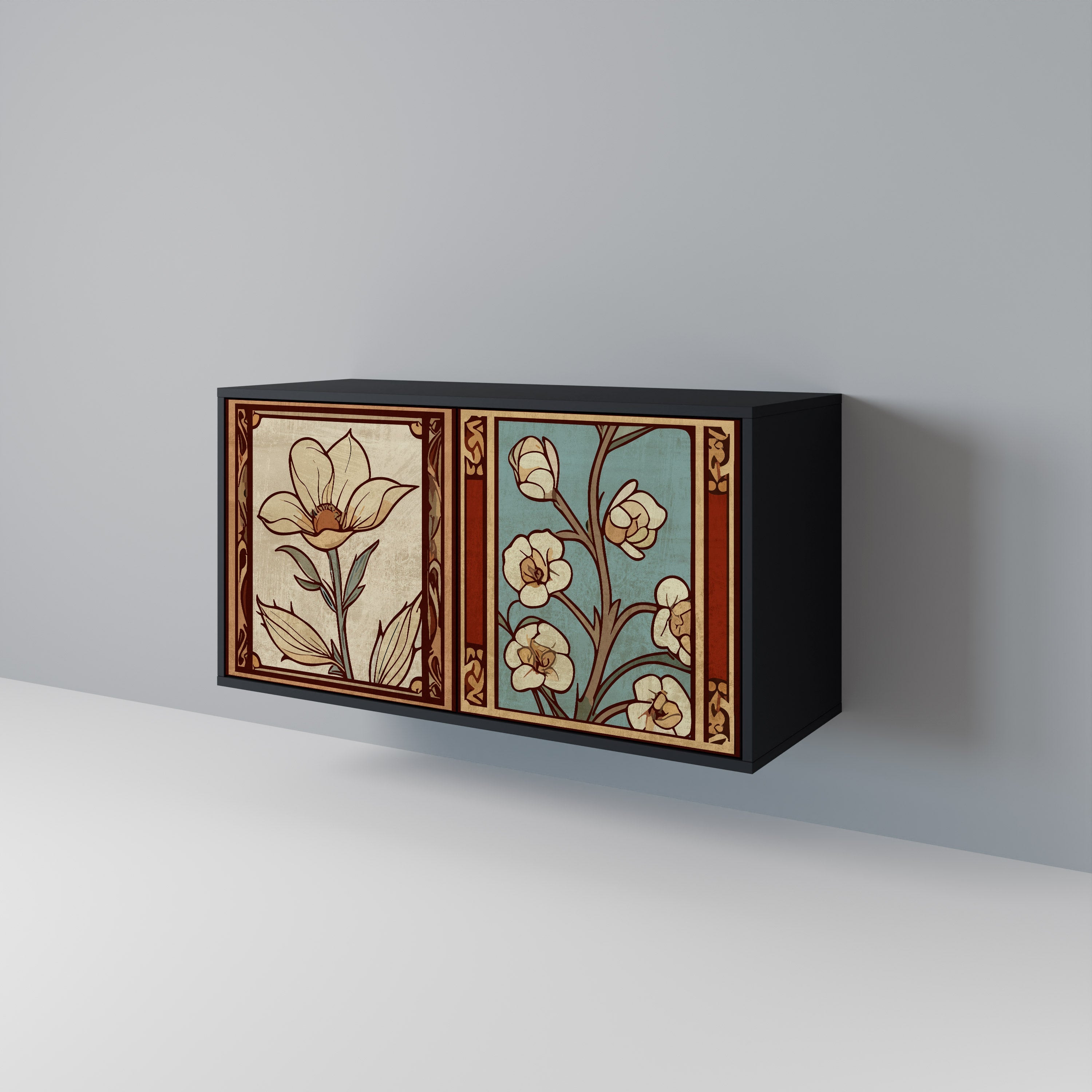 TIMELESS FLORA Μπουφές με 2 Πόρτες σε Μαύρο Φινίρισμα