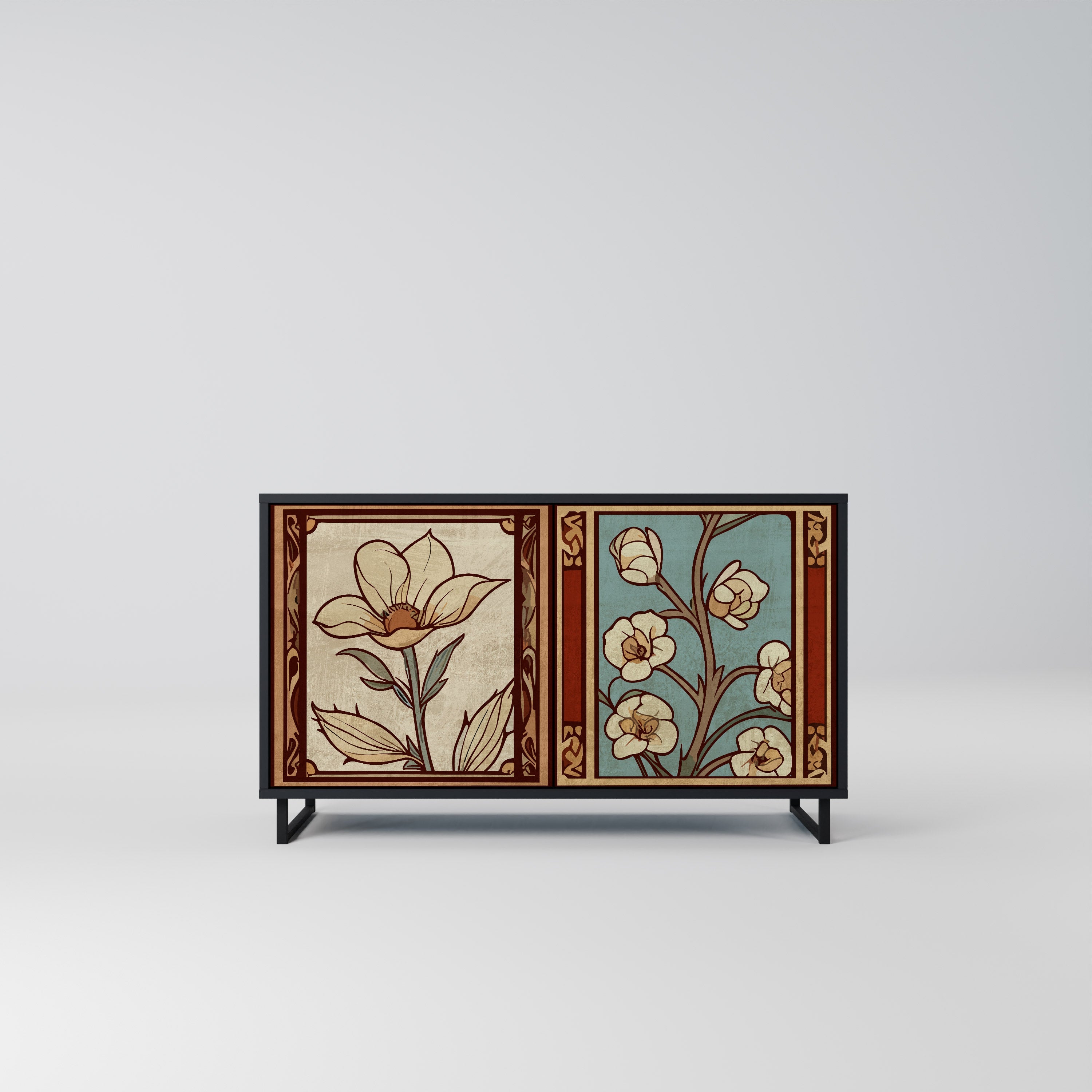 TIMELESS FLORA Μπουφές με 2 Πόρτες σε Μαύρο Φινίρισμα