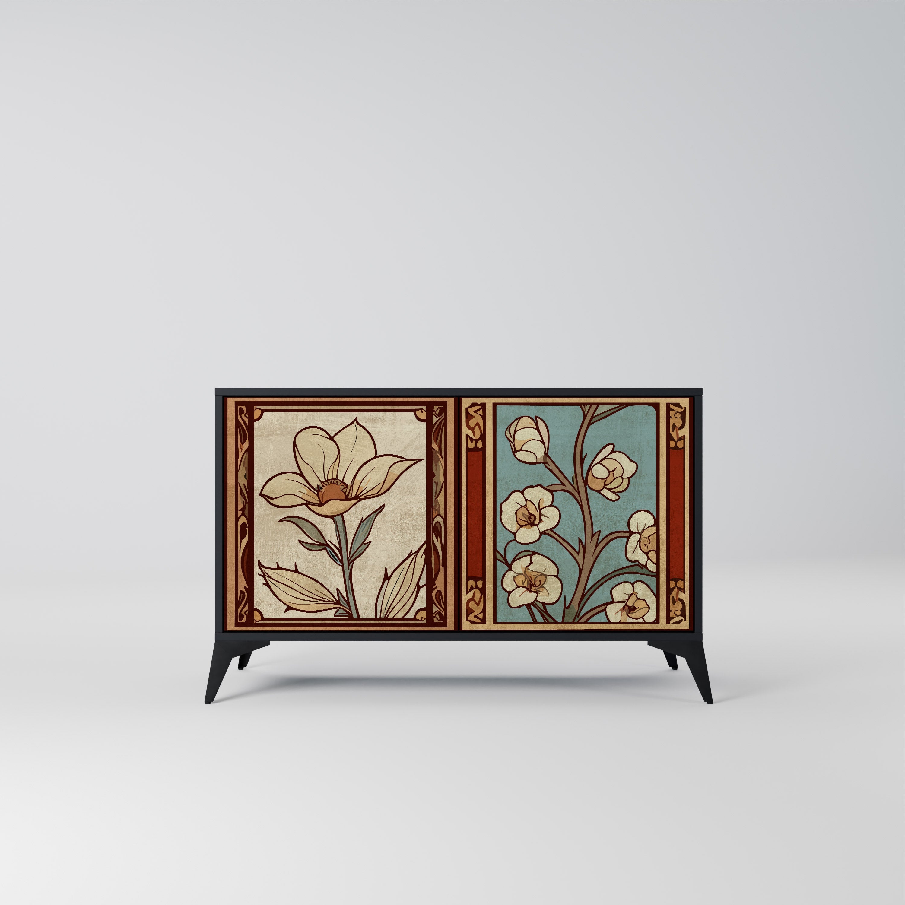 TIMELESS FLORA Μπουφές με 2 Πόρτες σε Μαύρο Φινίρισμα