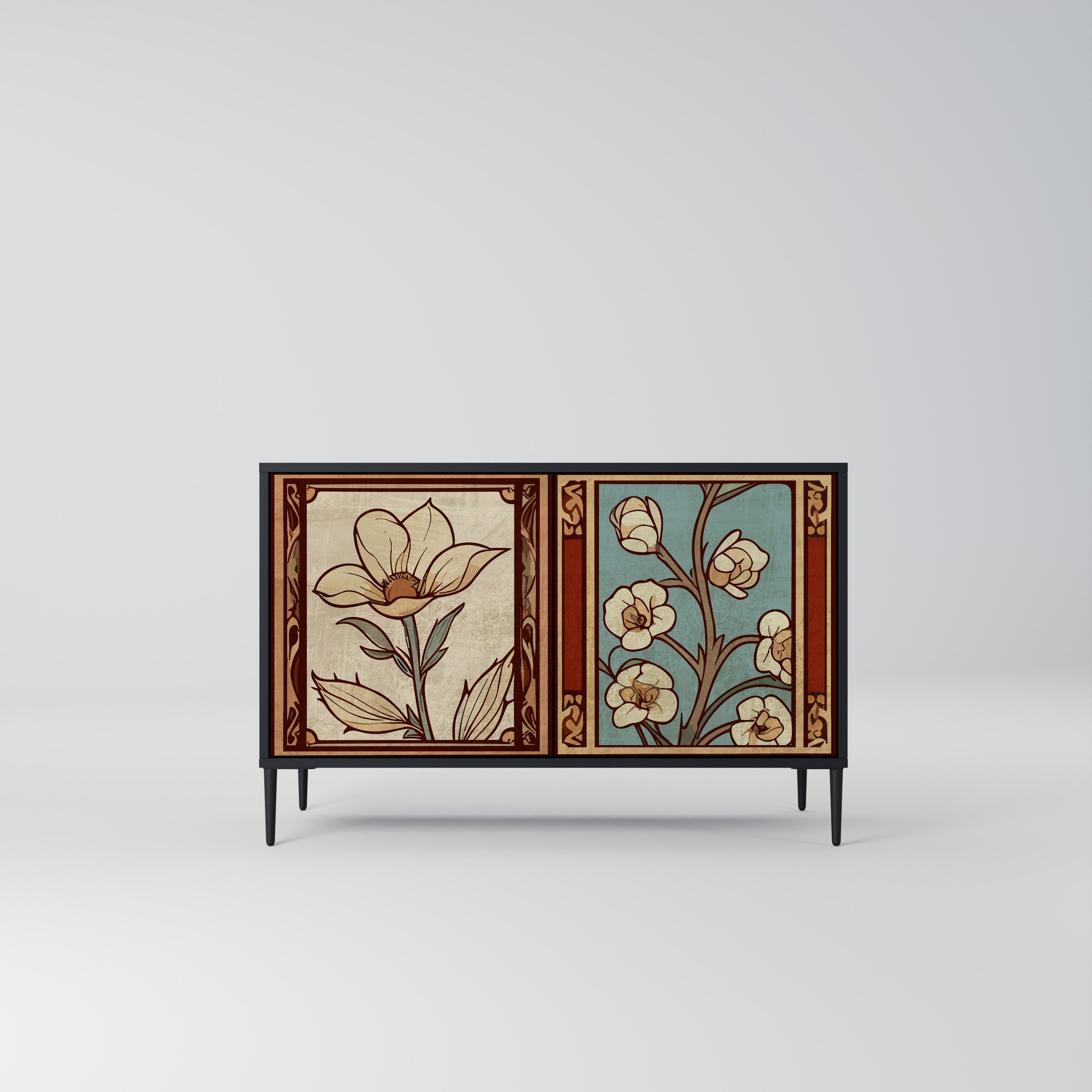 TIMELESS FLORA Μπουφές με 2 Πόρτες σε Μαύρο Φινίρισμα