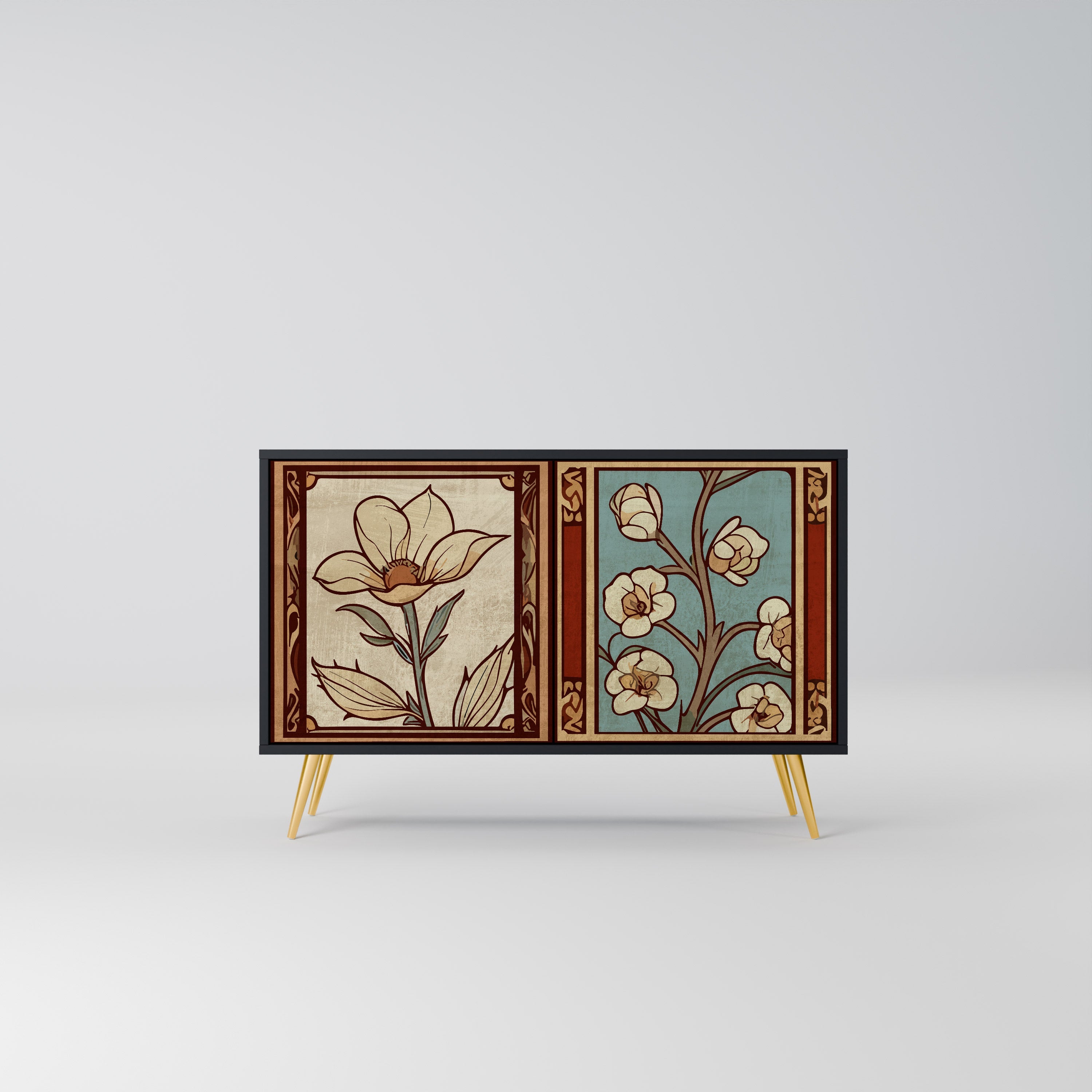 TIMELESS FLORA Μπουφές με 2 Πόρτες σε Μαύρο Φινίρισμα