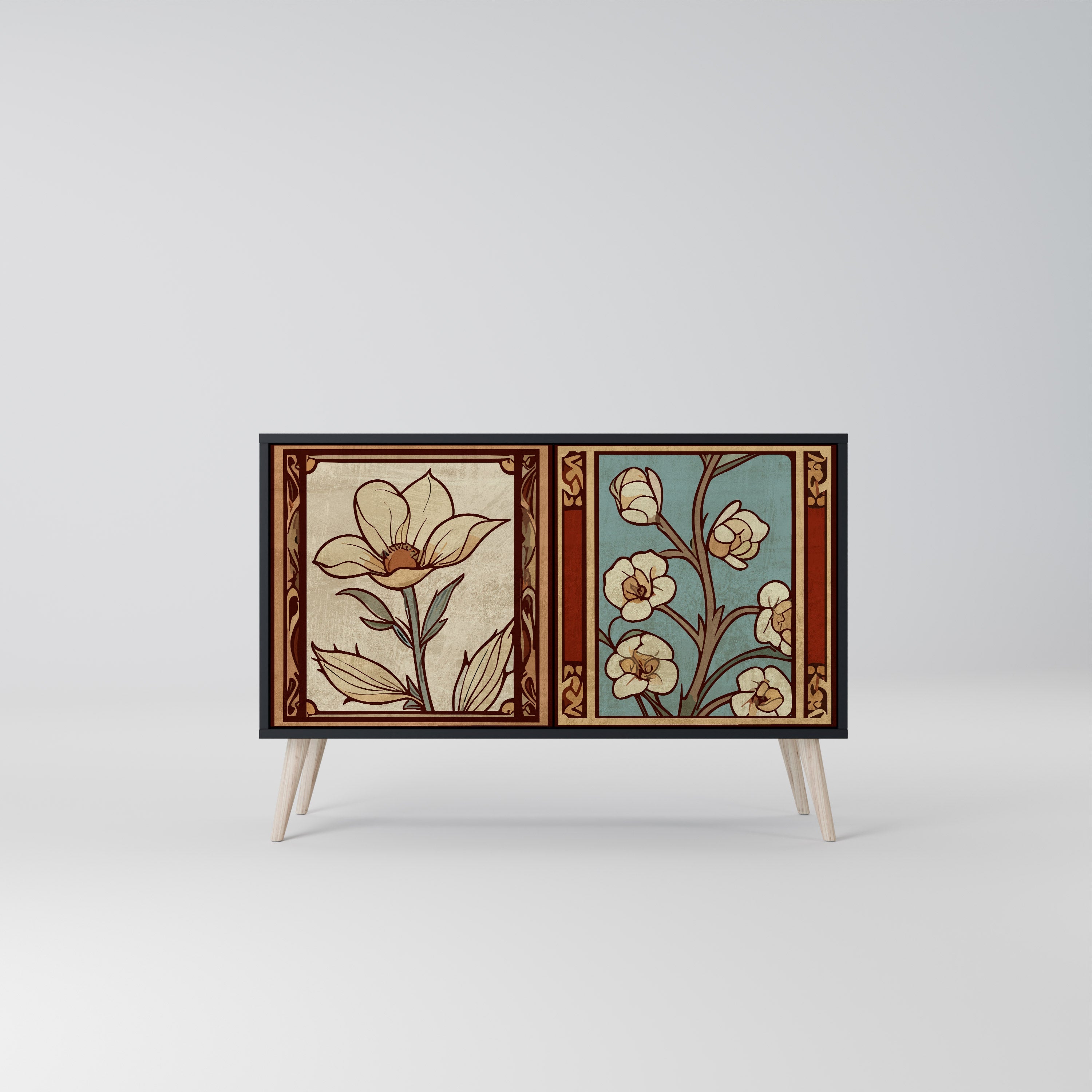 TIMELESS FLORA Μπουφές με 2 Πόρτες σε Μαύρο Φινίρισμα