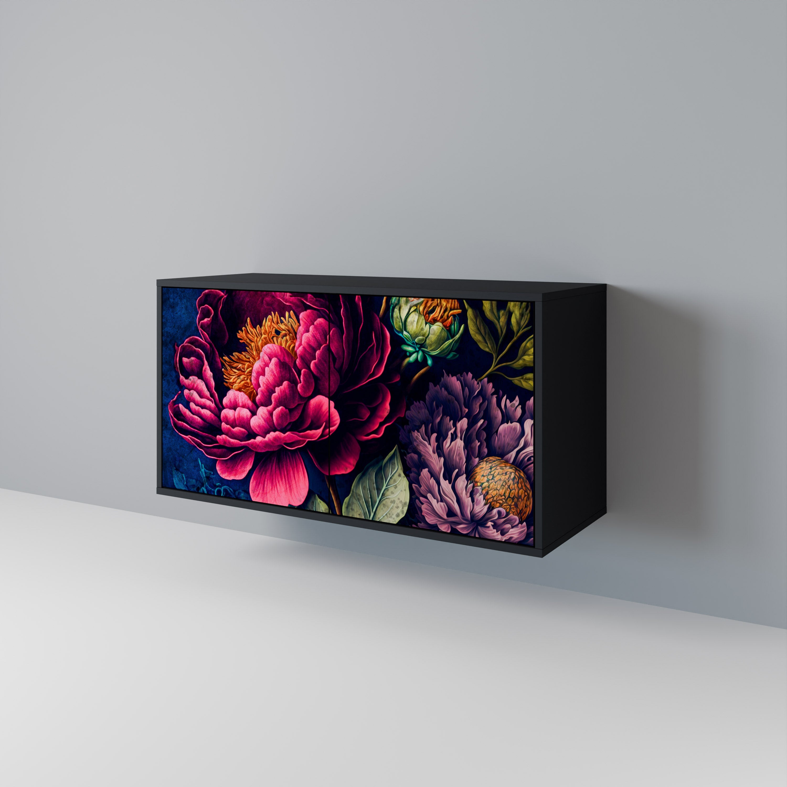 Μπουφές BLOOMING ELEGANCE με 2 πόρτες σε μαύρο φινίρισμα