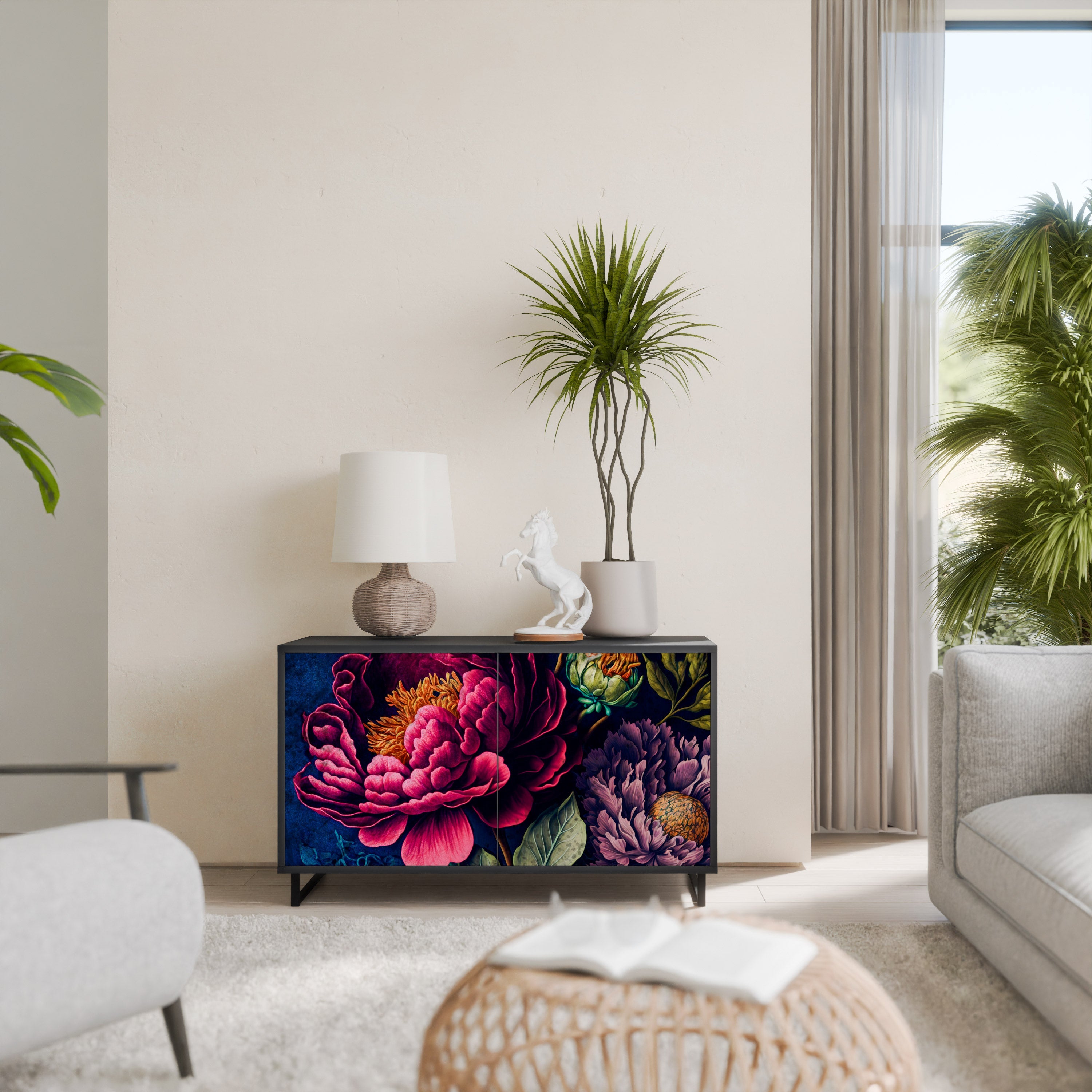 Μπουφές BLOOMING ELEGANCE με 2 πόρτες σε μαύρο φινίρισμα