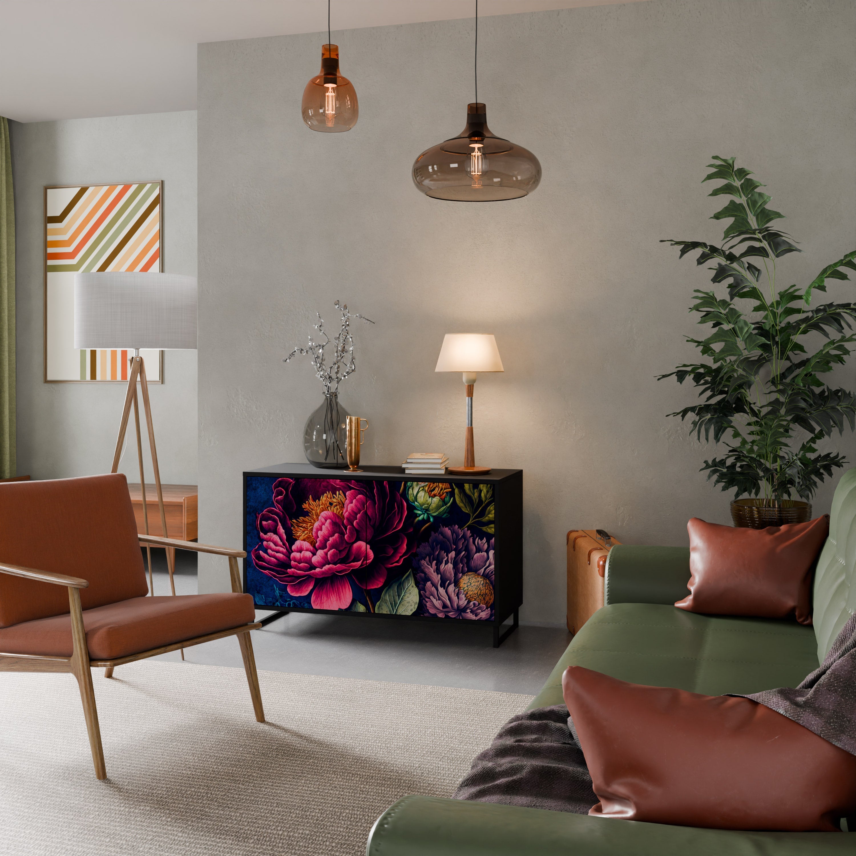 Μπουφές BLOOMING ELEGANCE με 2 πόρτες σε μαύρο φινίρισμα