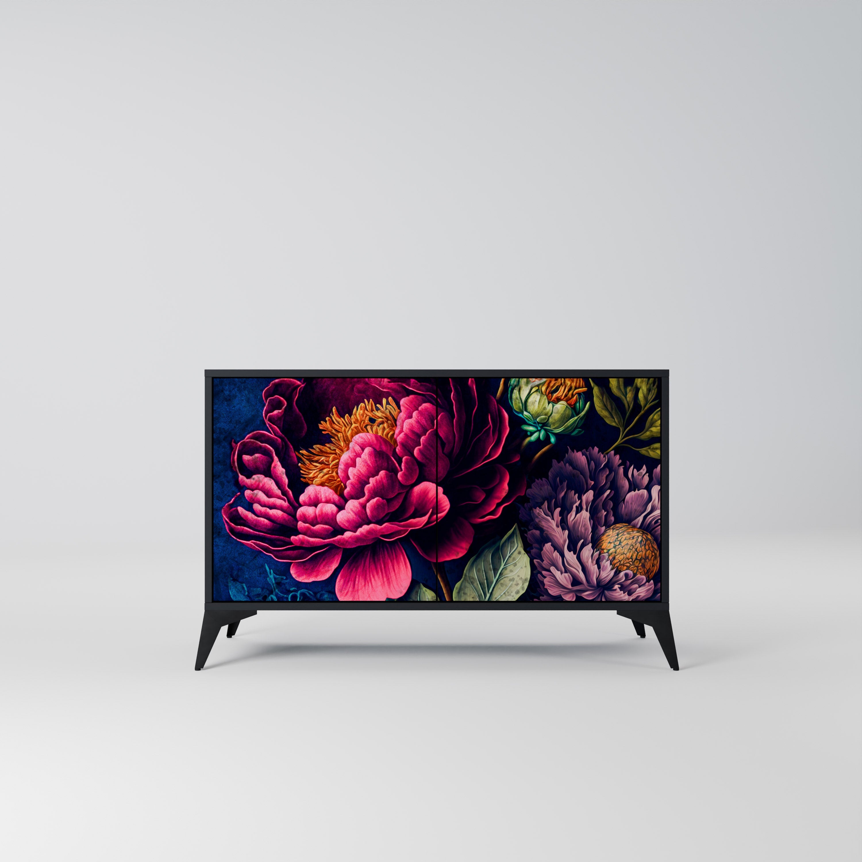 Μπουφές BLOOMING ELEGANCE με 2 πόρτες σε μαύρο φινίρισμα