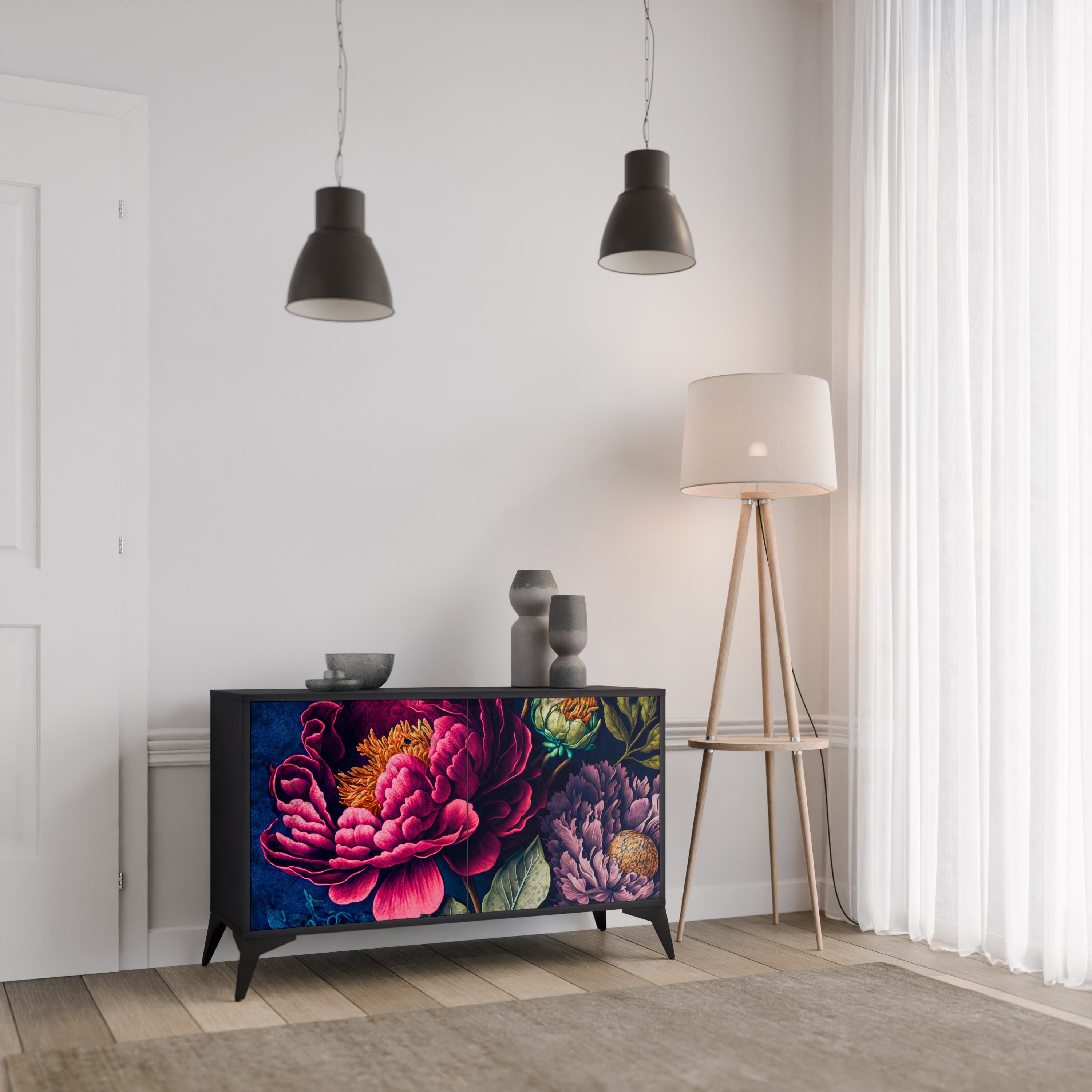 Μπουφές BLOOMING ELEGANCE με 2 πόρτες σε μαύρο φινίρισμα