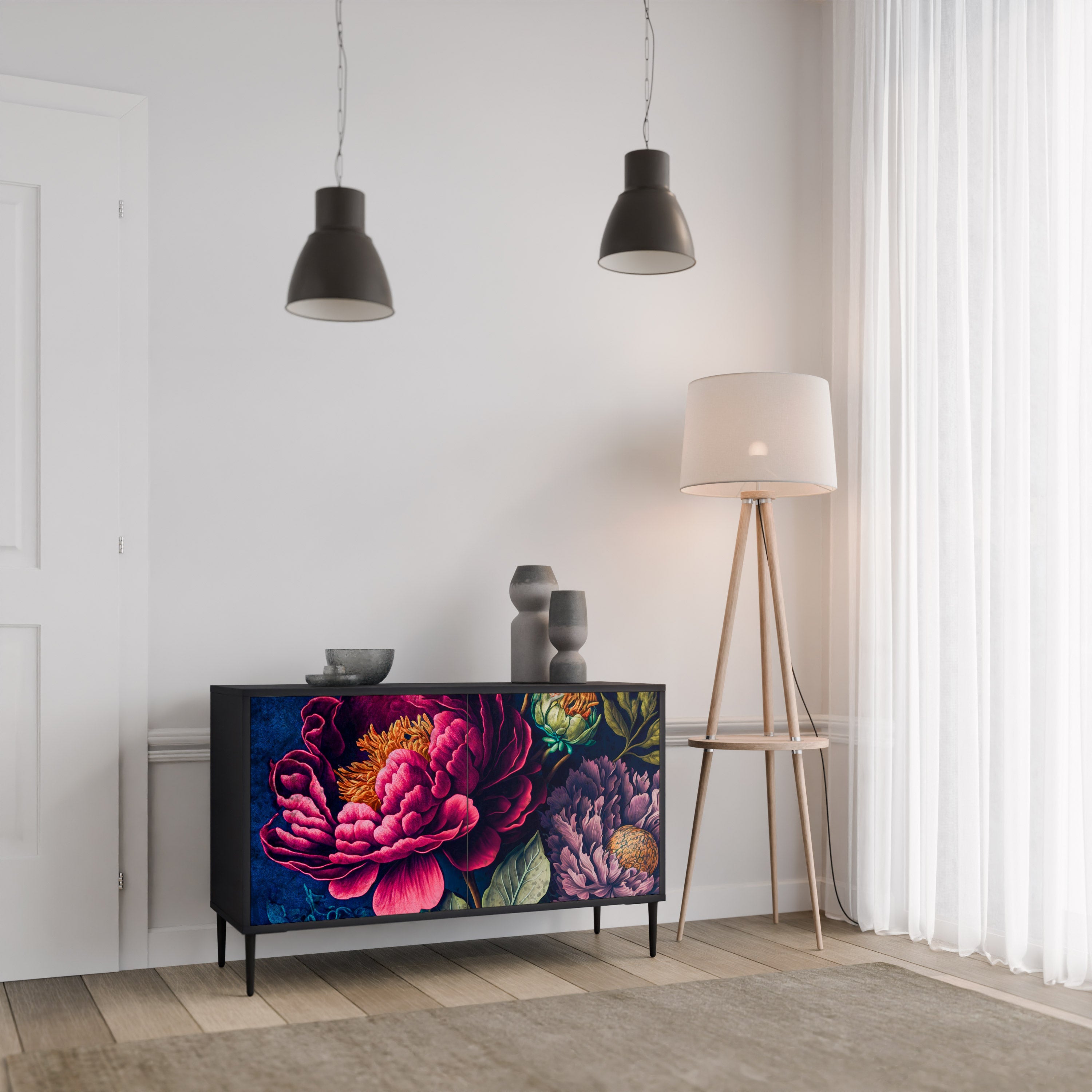 Μπουφές BLOOMING ELEGANCE με 2 πόρτες σε μαύρο φινίρισμα