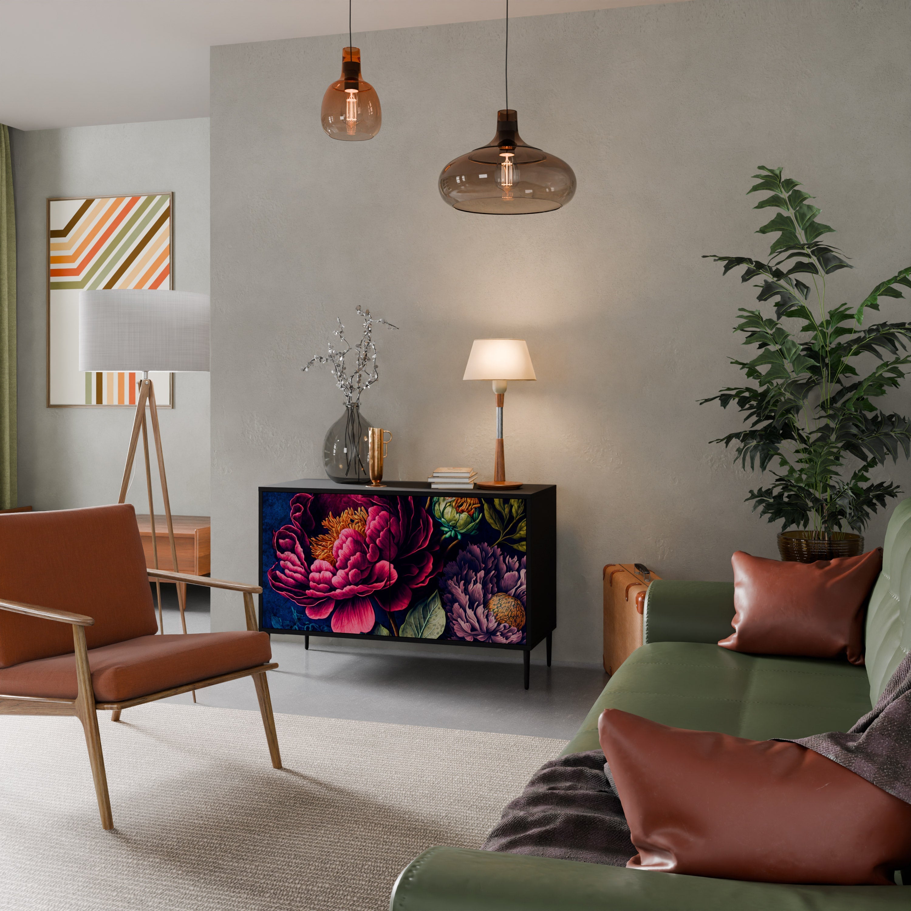 Μπουφές BLOOMING ELEGANCE με 2 πόρτες σε μαύρο φινίρισμα
