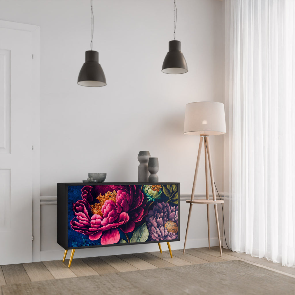 Μπουφές BLOOMING ELEGANCE με 2 πόρτες σε μαύρο φινίρισμα
