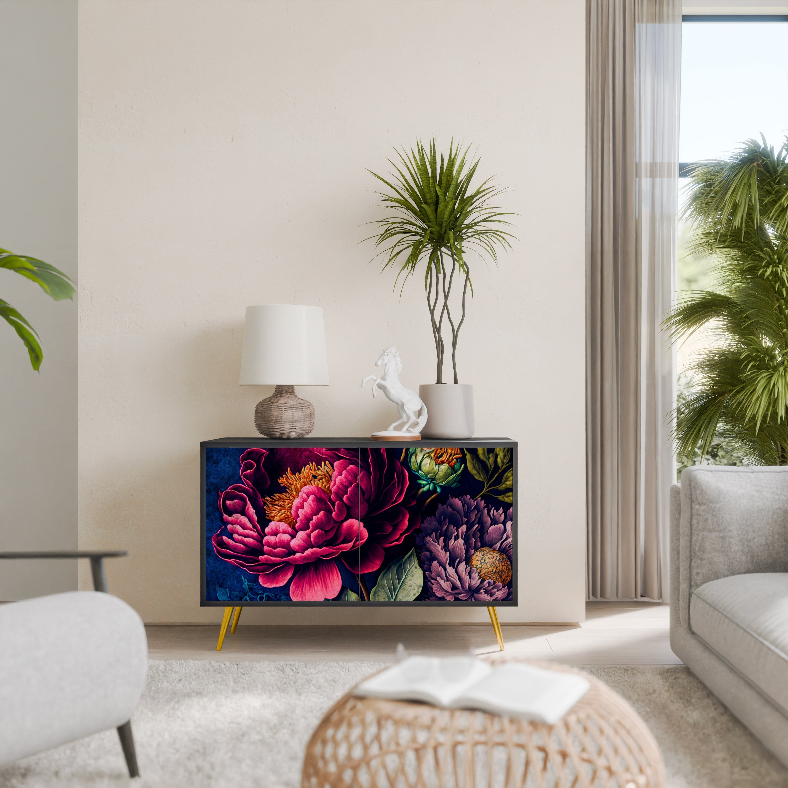 Μπουφές BLOOMING ELEGANCE με 2 πόρτες σε μαύρο φινίρισμα