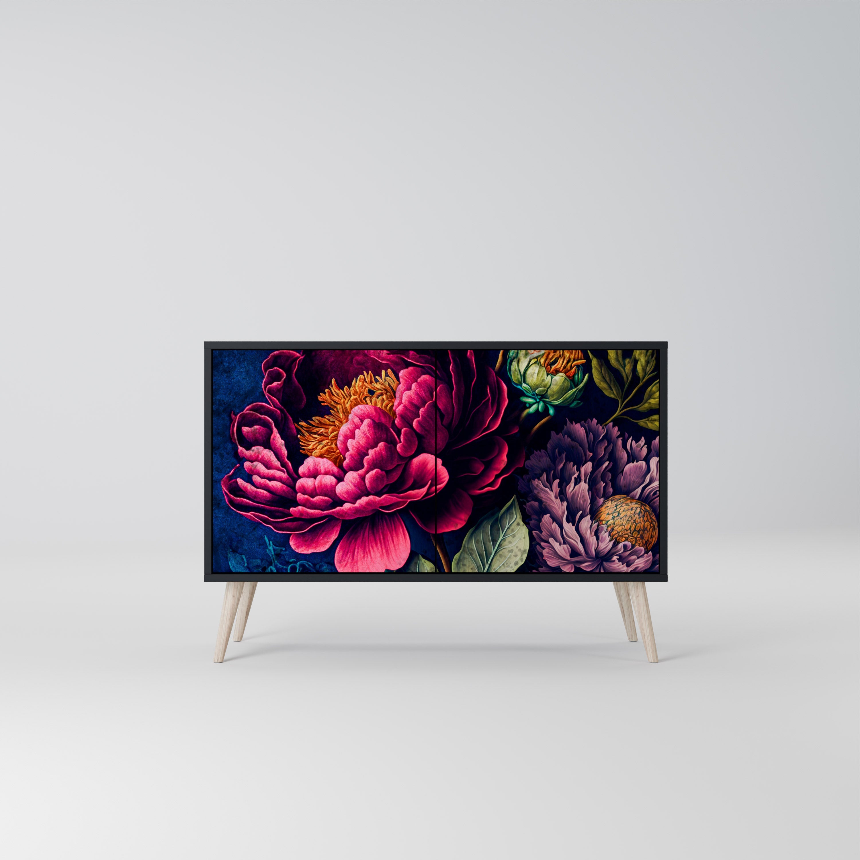 Μπουφές BLOOMING ELEGANCE με 2 πόρτες σε μαύρο φινίρισμα